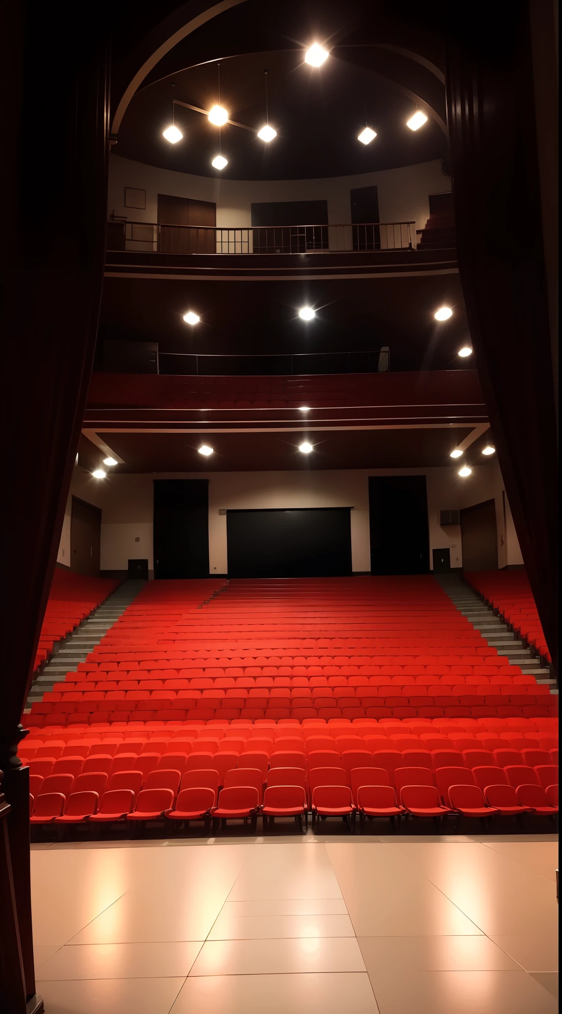 Crie uma foto igual a essa so que aumente tamanho do teatro e coloque  pessoas sentadas nas cadeiras