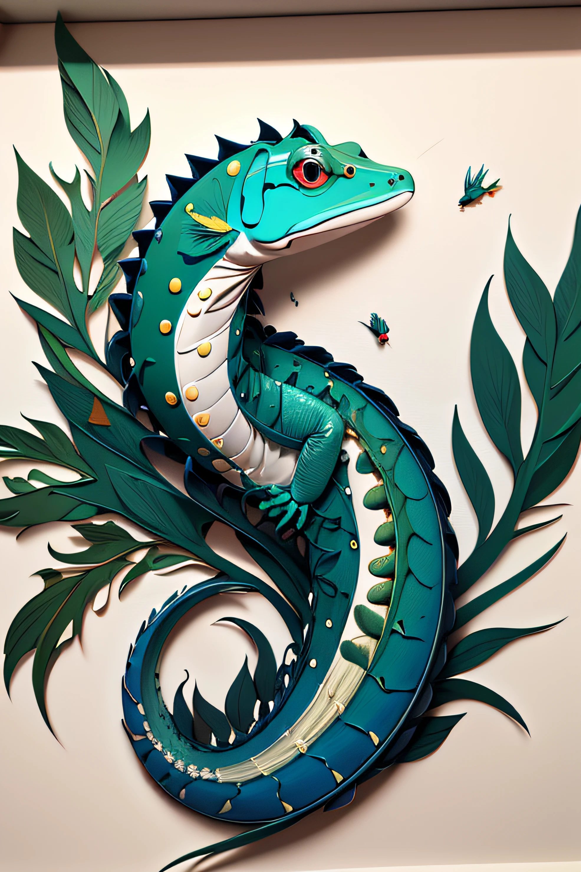 realistic, (best quality, masterpiece:1.3),Salamander, paper_cut,