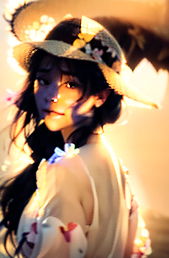 (extreme close up:1.5), (face focus:2),(Style of ???? ???:1.5),
((side face:2)),(1girl surrounded by soft_light:1.5), (backlighting:1.8), (lighting),(flowing fabric:1.3), ((Floral_summer_dress:1.5),(Straw_hat:1.3)),
(masterpiece), realistic, HDR, highly detailed, 8k, raw photo,
ambient occlusion, natural, harmonious composition, warm tones, fine art photography,