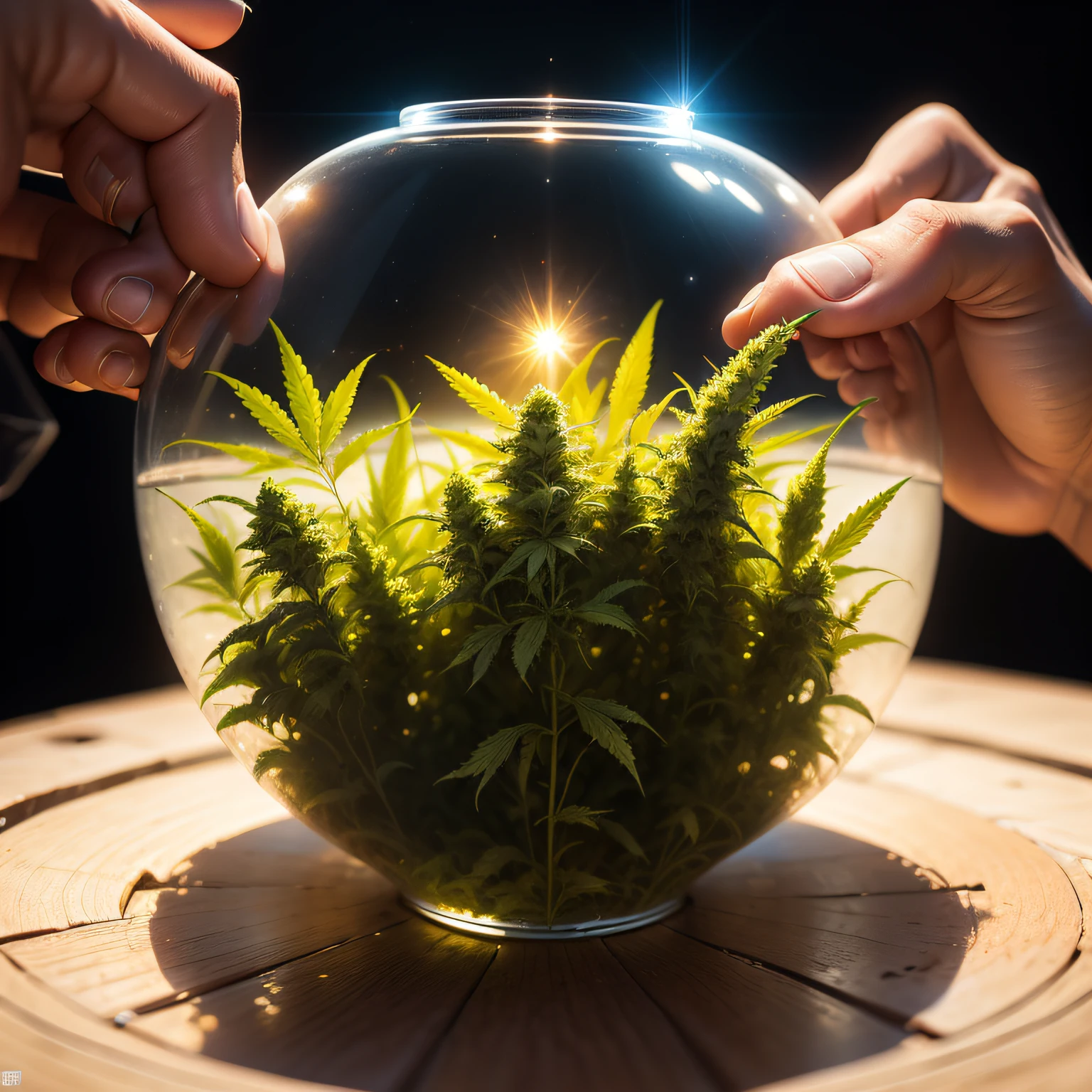(((obra-prima))), melhor qualidade, illustration, flores de cannabis em meio a terra, water, fogo, vento, outer space, papel_cortar,