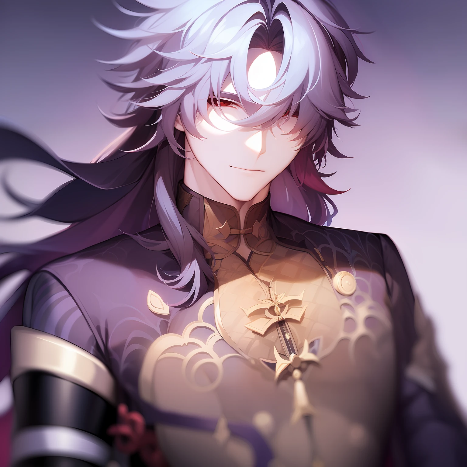 1man, Blade from honkai star rail, white hair, calm, detailed, beautiful face, calm atmosphere, looking at viewer, interesting composition