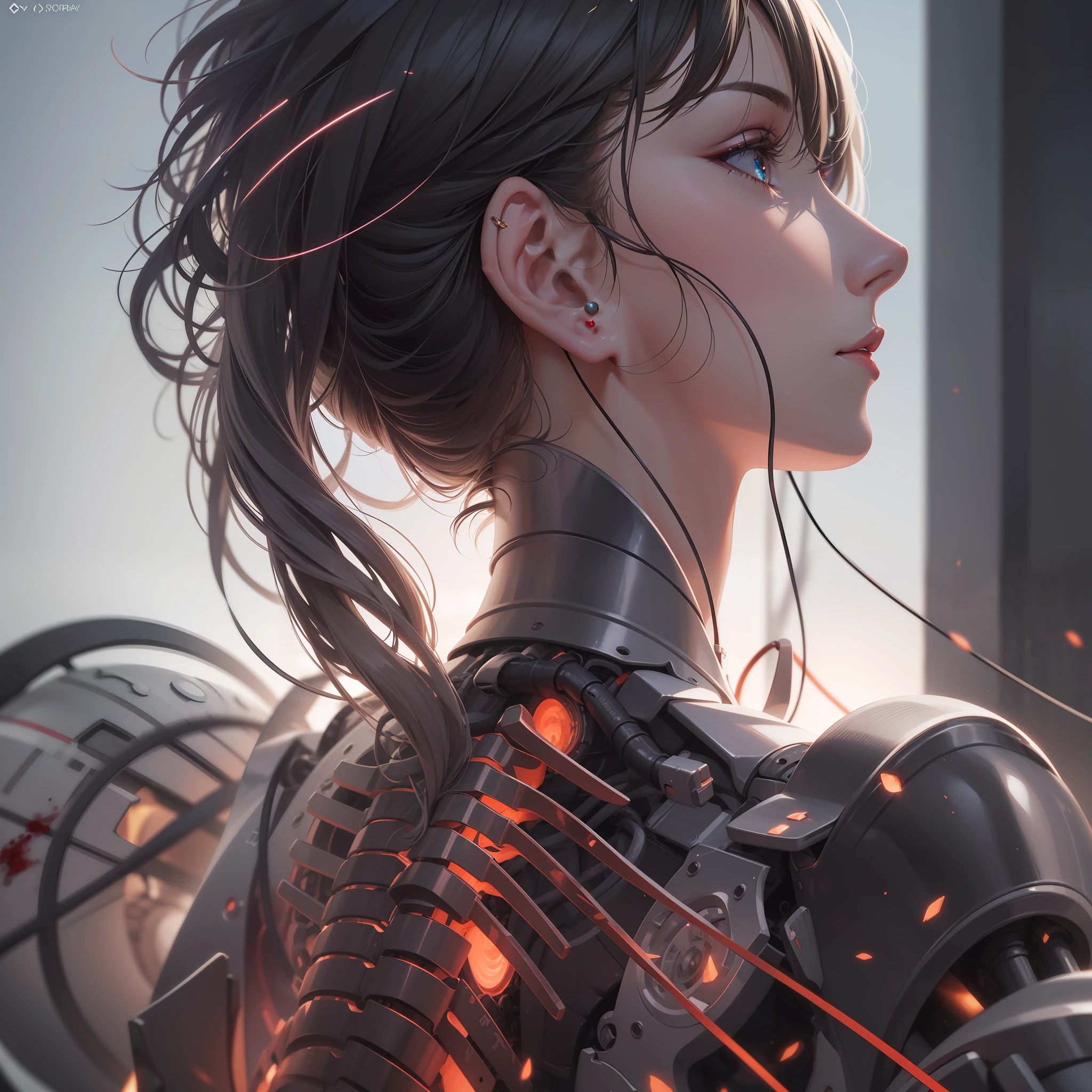 1mechanical girl,((ultra realistic details)), portrait, global illumination, shadows, octane render, 8k, ultra sharp,metal,intricate, ornaments detailed, cold colors, egypician detail, highly intricate details, realistic light, trending on cgsociety, glowing eyes, facing camera, neon details, machanical limbs,blood vessels connected to tubes,mechanical vertebra attaching to back,mechanical cervial attaching to neck,sitting,wires and cables connecting to head