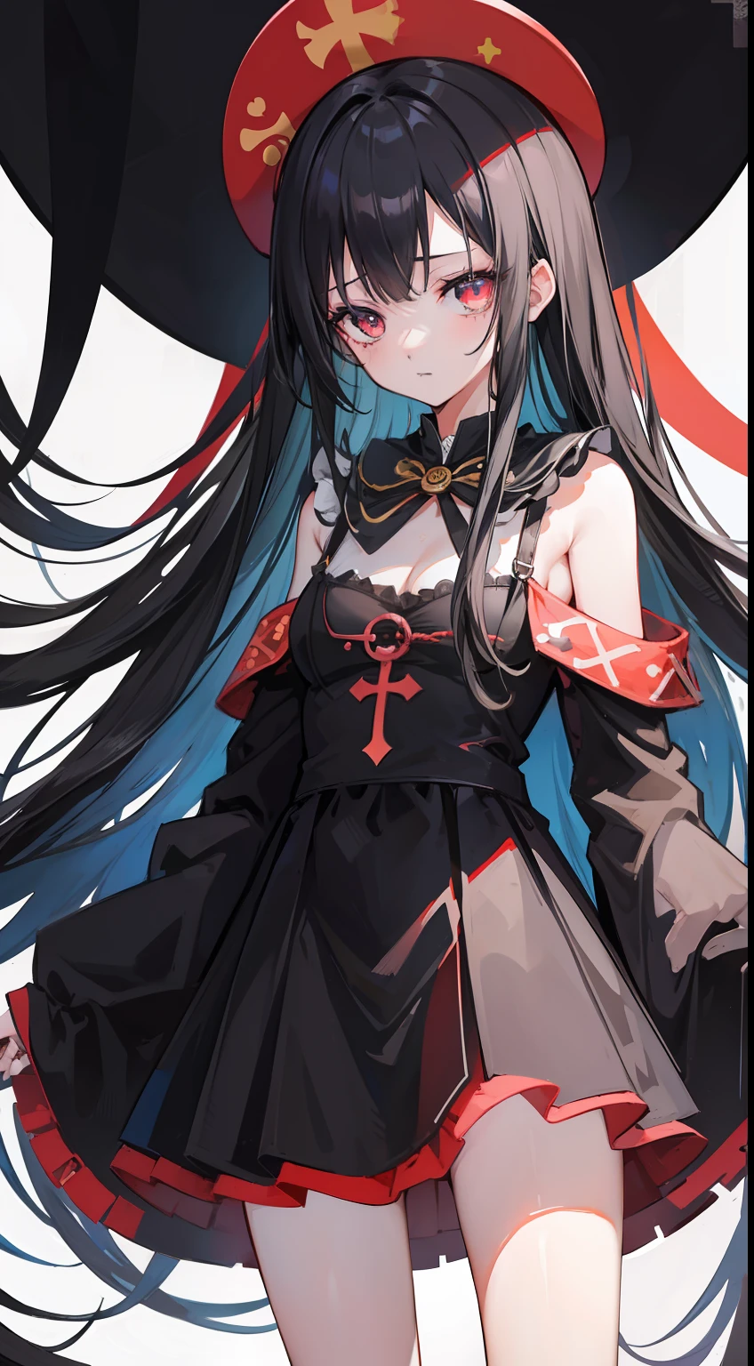 One girl、Onepiece、a black ribbon、cross one's legs、A dark-haired、Very long hair、masterpiece、top-quality、Top image quality、black backgrounds、scary atmosphere