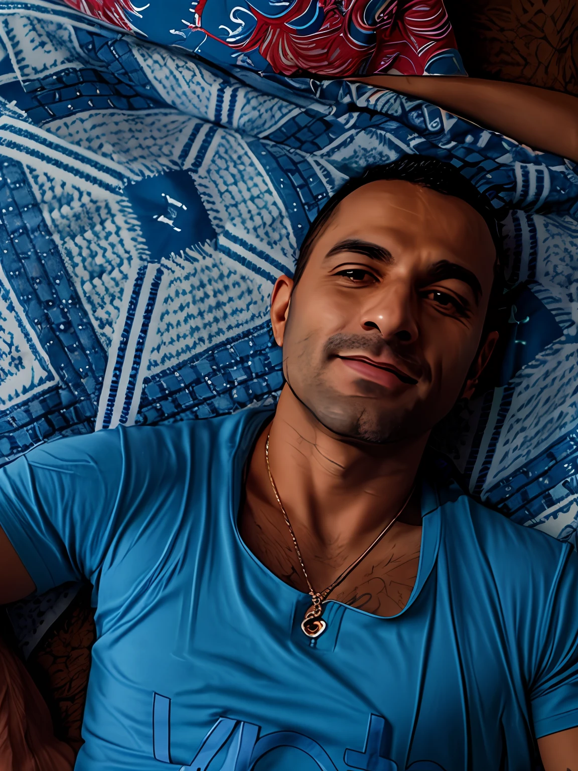 homem arafed deitado em uma cama com uma camisa azul em, imagem de perfil, taken in the early 2020s, Homem de 4 0 anos, foto de perfil, Sam Nassour, Alex, Homens de 45 anos, Mohamed Chahin, (38 anos), Ahmad Merheb, 38 anos, 3 2 anos