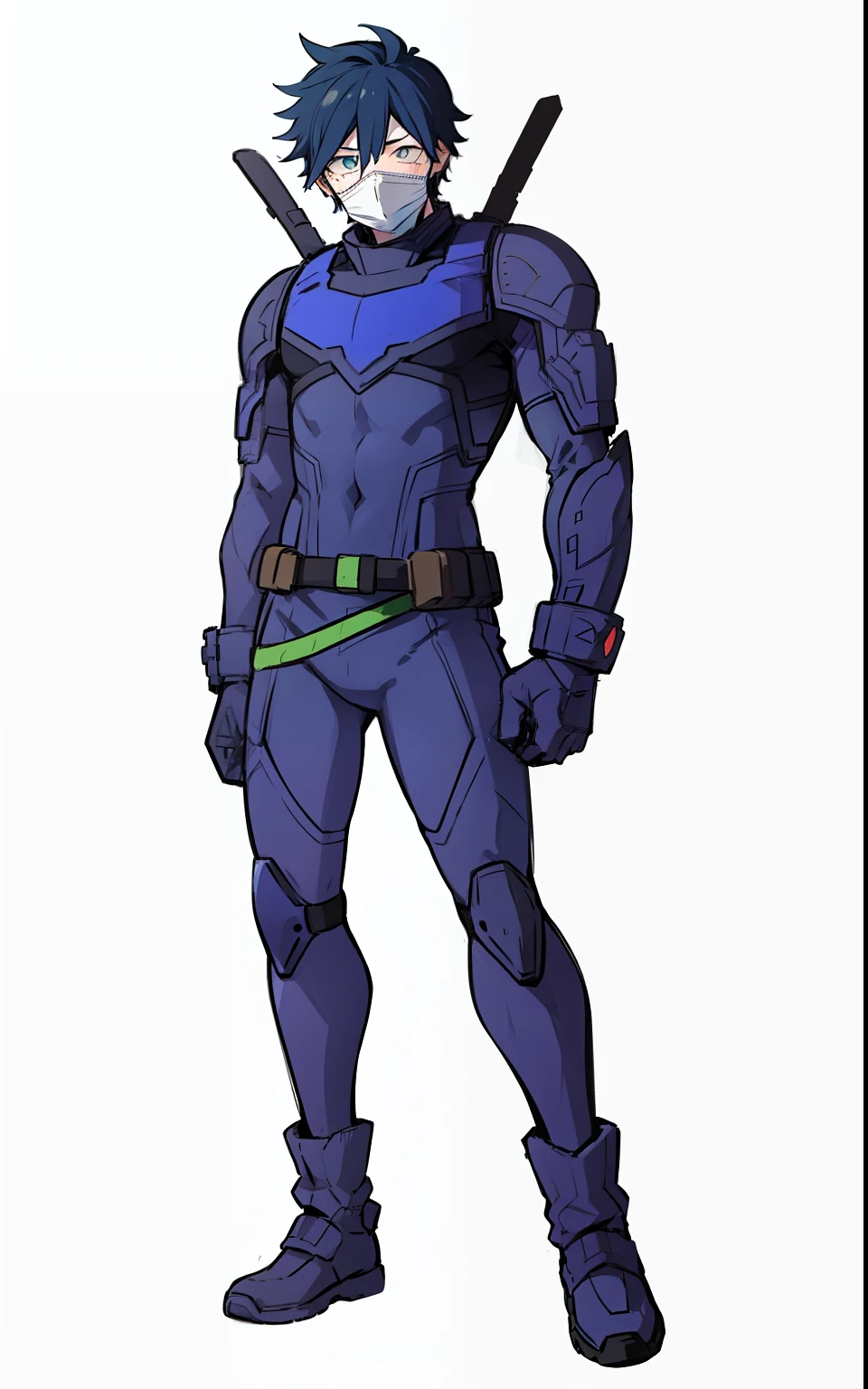 My Hero Academia style, anime boy, male, young male, Hero costume, full body suit, face cover, mask, helmet, head cover,
