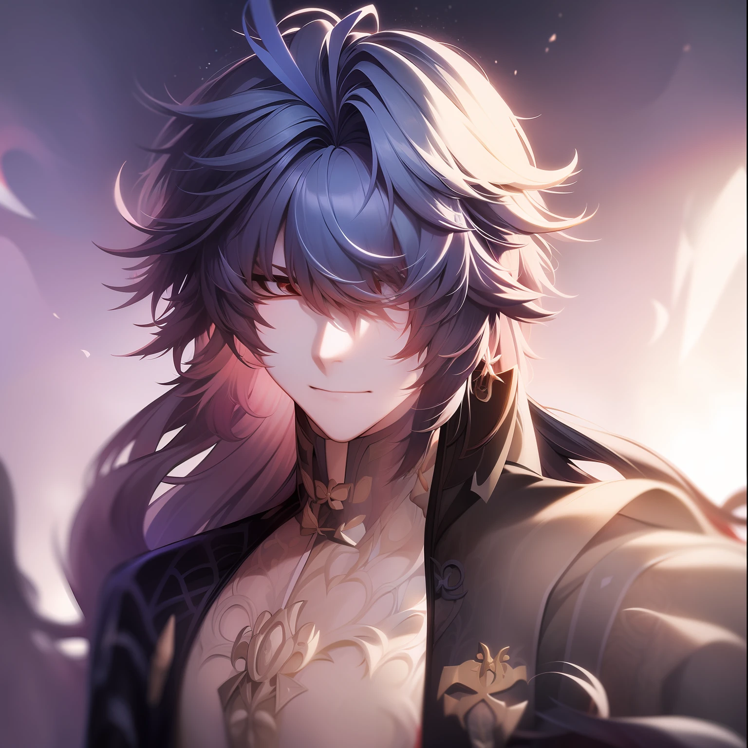 1man, Blade from honkai star rail, white hair, calm, detailed, beautiful face, calm atmosphere, looking at viewer, interesting composition