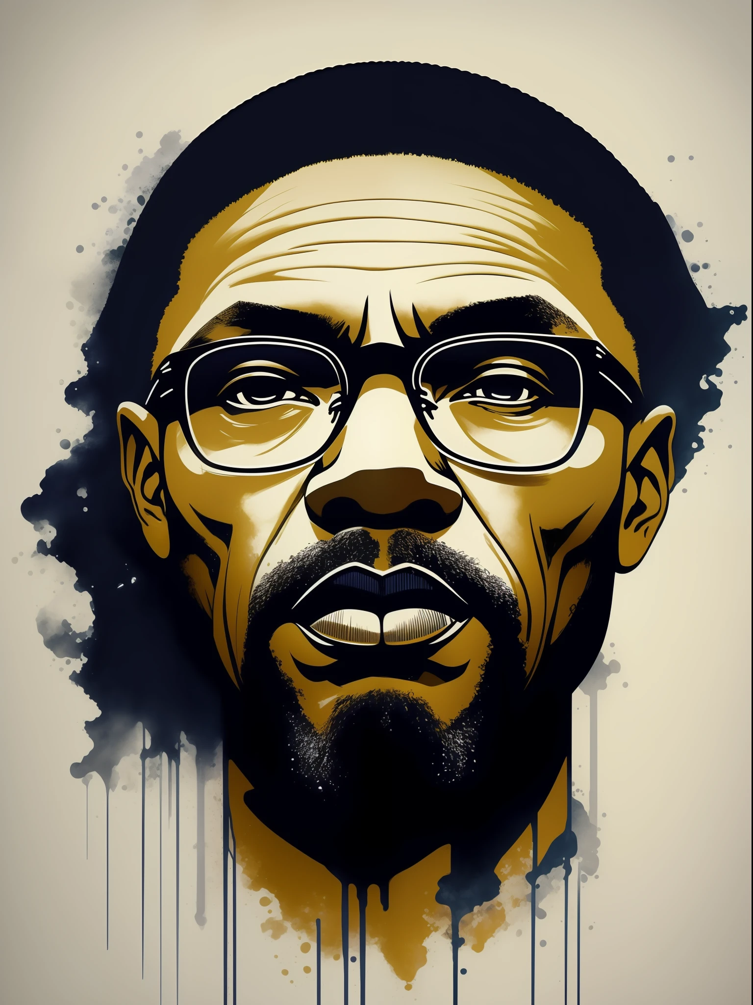 malcolm x, arte da camiseta, 2D, ((fundo preto: 1, 5)), vetor, cores vivas, obra-prima, melhor qualidade, detalhes intrincados, perfect symmetrical face, detalhes realistas, gothic theme, luz de aro, luar, cinematic shading, Greg Rutkowisk