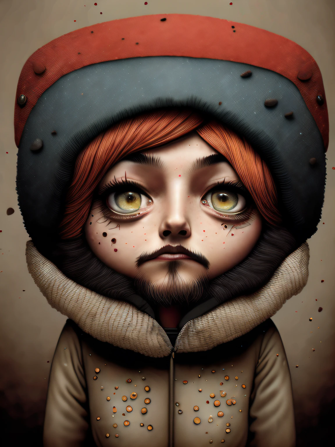 mujeres pajaro  con personajes de dibujos animados vestidos con abrigos y sombreros se paran juntos, Anton Semenov, Personajes de Maquinarium, Pupilas dot, Tres ojos, Seis de Little Nightmares, 3 cabezales, Tres cabezas, sonrisas espeluznantes, Tres ojos, Somber, por Yi Inmun, por Tadeusz Brzozowski, pocos globos oculares, horripilante!!, Arte conceptual post grunge