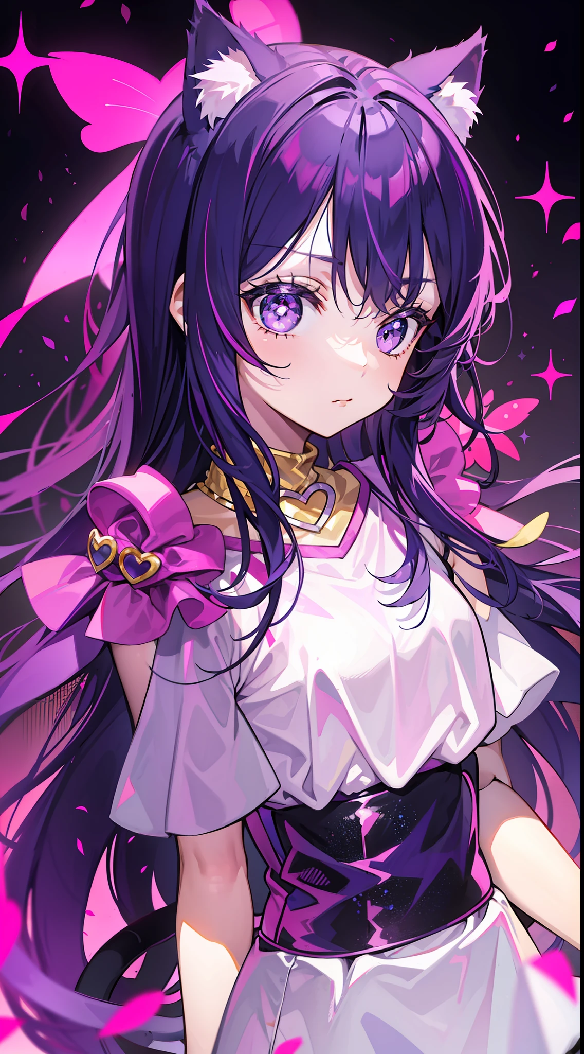 A Little Girl, Shoulders Long Hair, Purple Hair, Small Purple Cat Ears, A Purple Cat Tail, Idol Clothes, Amine Style