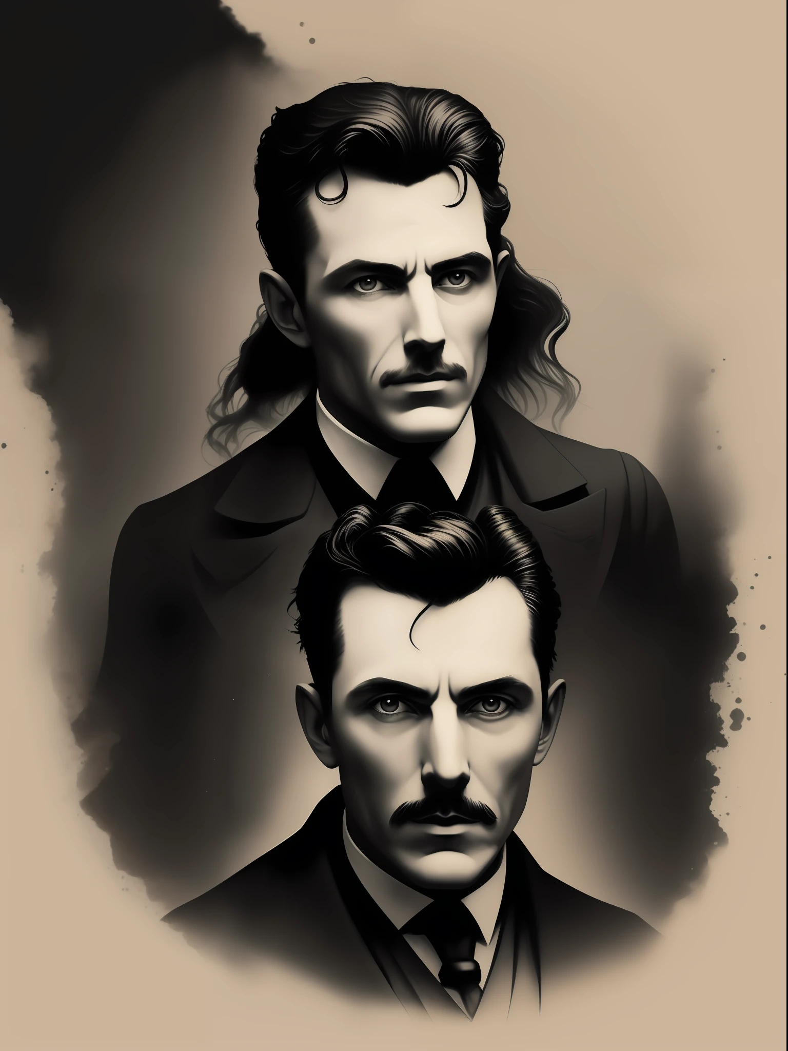 Nikolas Tesla, arte da camiseta, 2D, ((fundo preto: 1, 5)), vetor, cores vivas, obra-prima, melhor qualidade, detalhes intrincados, perfect symmetrical face, detalhes realistas, gothic theme, luz de aro, luar, cinematic shading, Greg Rutkowisk