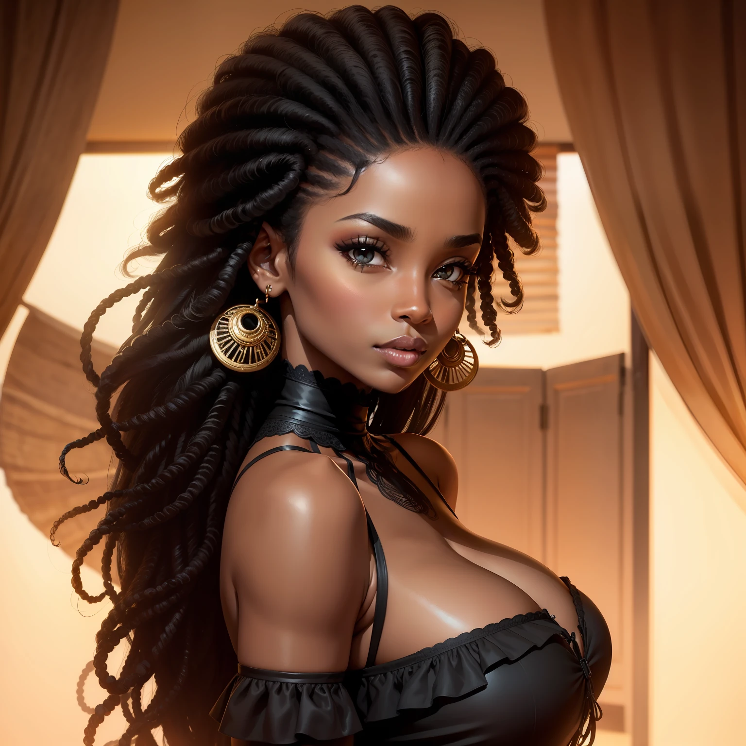 mulher negra adulta + Cabelos lisos + cabelos longos + olhos amarelos + Africano