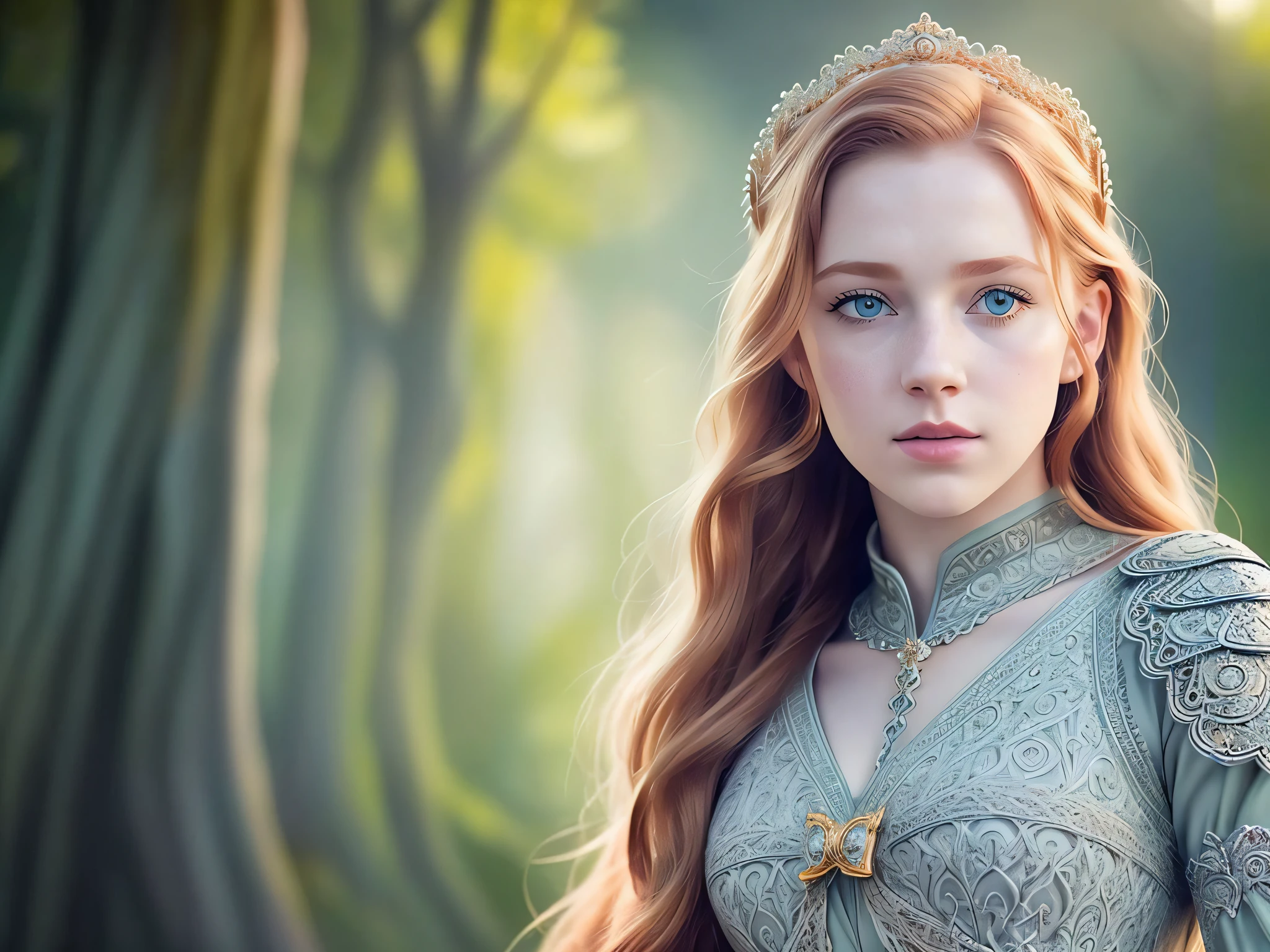 Una mujer con el pelo largo y rojo con una tia y un vestido verde, beautiful elven princess, Princesa Elfa, very beautiful elven top model, elven princess, Hermosa princesa femenina, Retrato de princesa, beautiful fantasy art portrait, Princesa medieval, hyperrealistic fantasy art, beautiful fantasy portrait, ((a beautiful empress of fantasy)), Fantasy art style, as a medieval fantasy character