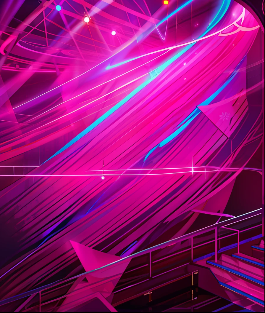 Pink and blue background，circular design, magenta lighting. fantasy, glossy digital painting,  Consists of multiple pink and cyan rings，Nightclub lighting