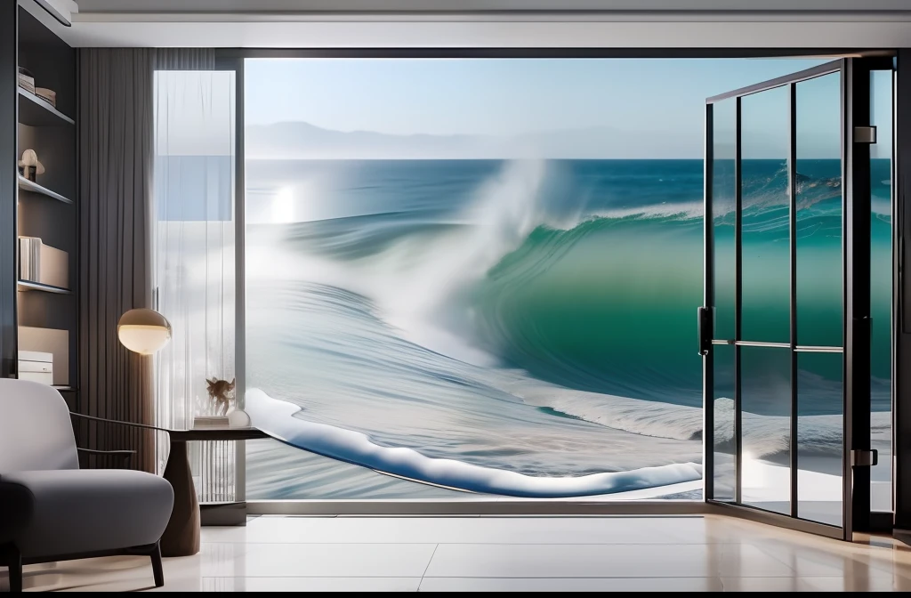 with waves around the room,((masterpiece), best quality, ultra realistic, super detailed,