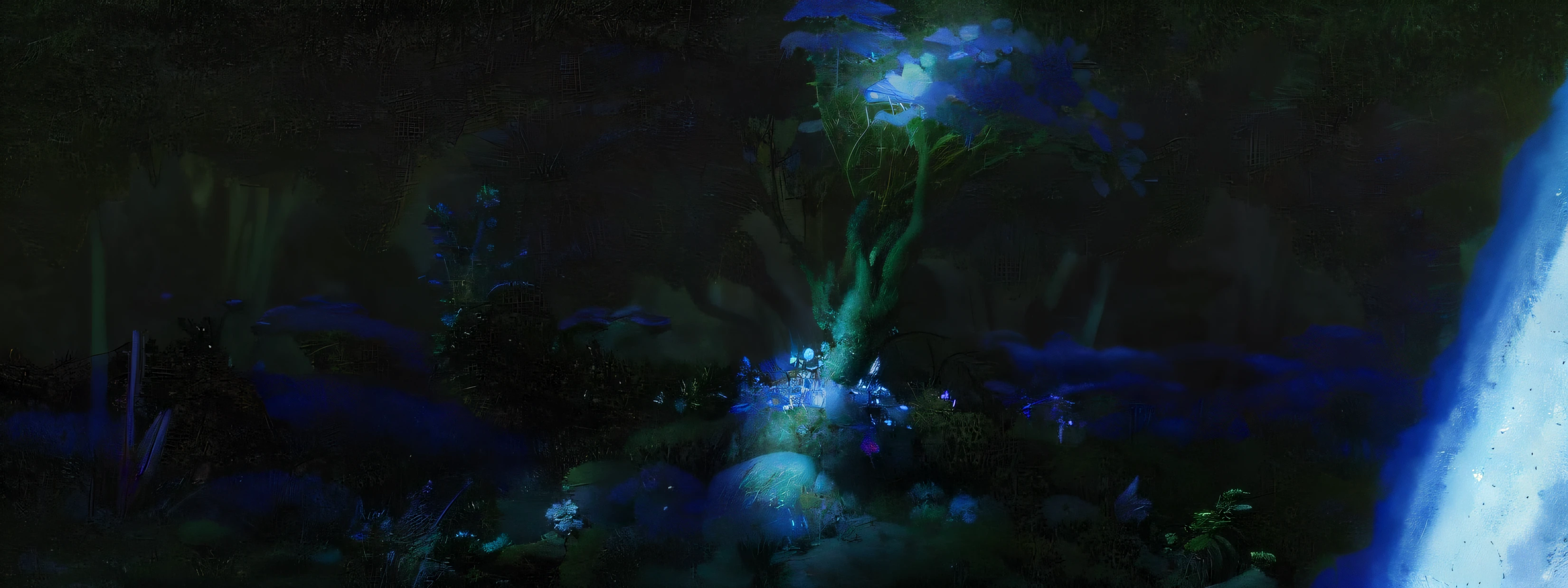 Draw a blue and green plant and a white flower, Art style Zzysław Beksinski, Art style Zzysław Beksinski, Cinematic. beksinski painting, Art style Zziso Beksiński, author:Zdzislaw Beksinski, Zdislav Bekshinsky