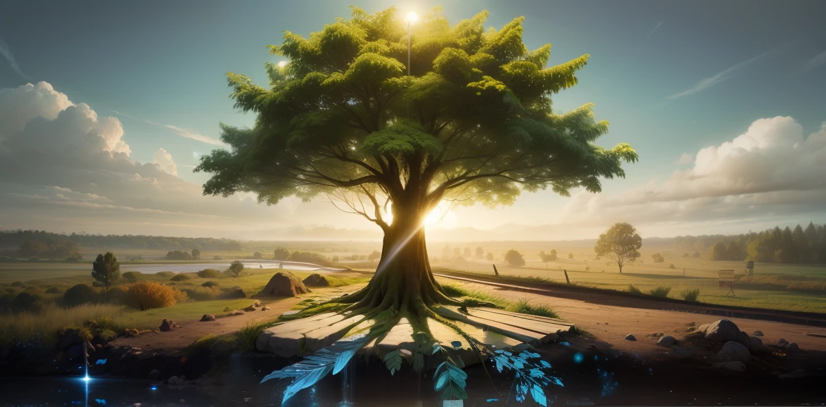 crie uma floresta verde e viva ultra realista