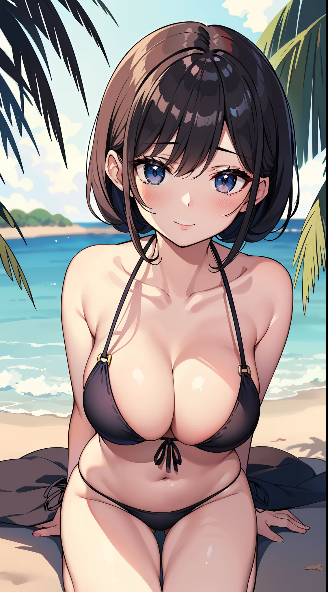 Masterpiece、hightquality、1girl in、Adult woman with sex appeal、Perfect and beautiful body、breasts、Bikini with sex appeal、Cute anime illustration、the beach、