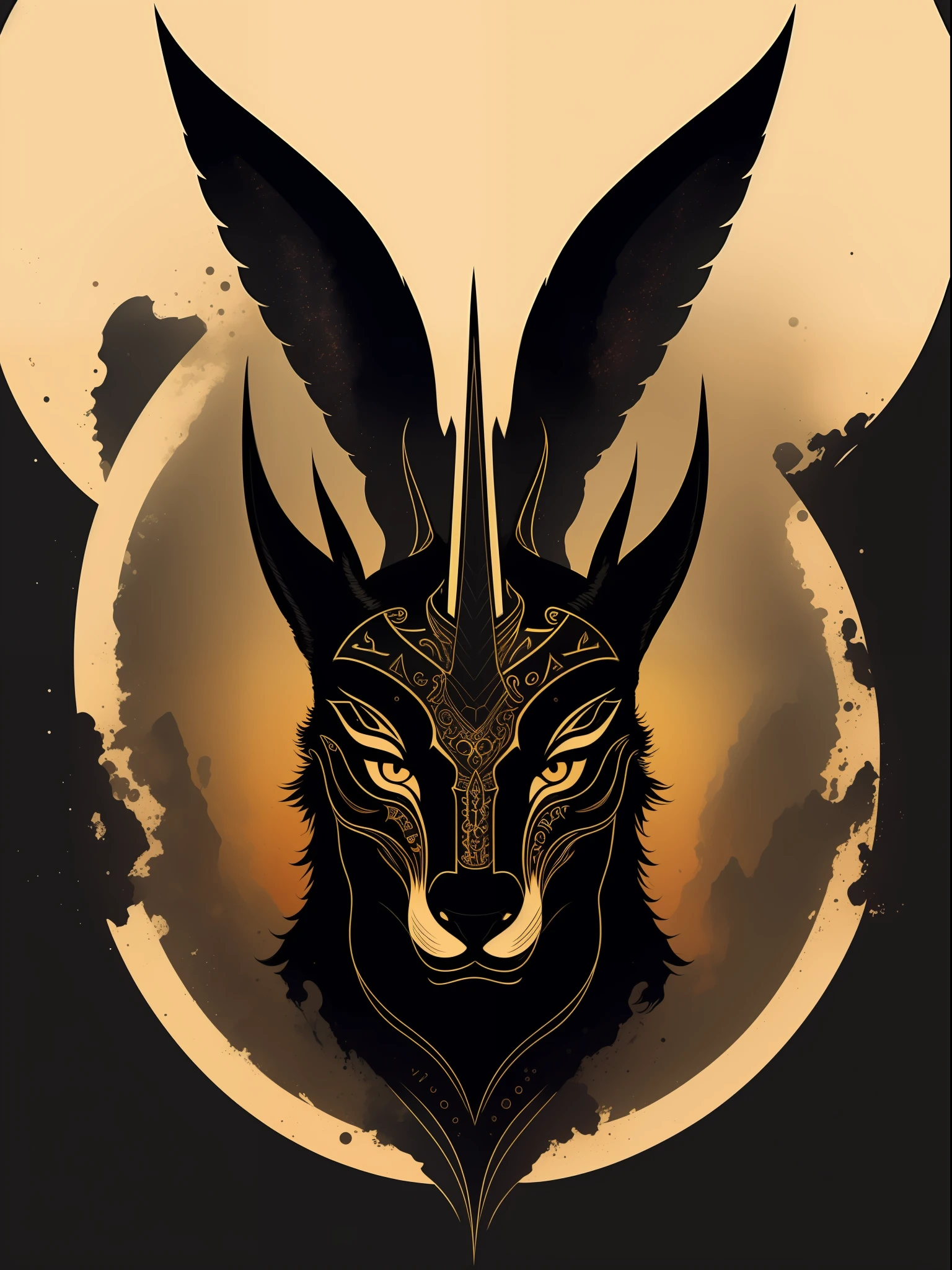 Anubis, t-shirt art, 2D, ((black background :1, 5)), vector, vivid colors, masterpiece, best quality, intricate details, perfect symmetrical face, realistic details, gothic theme, rim light, moonlight, cinematic shading, Greg Rutkowisk
