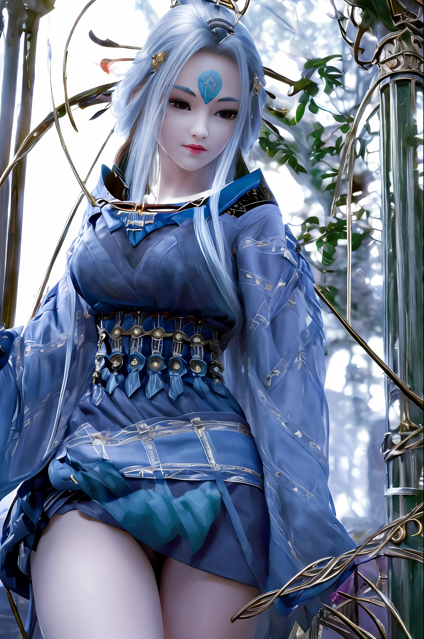 ((Best quality)), ((masterpiece)), official art, ultra detail, highres, ((beautiful detailed girl)), ((extremely detailed eyes and face)), (beautiful face: 1.2), 1girl, perfect body, thighhighs, 8K wallpaper, soft lightning, black hair, ultra detailed eye, detailed face, big boobs, big breasts, (big breasts), looking at the viewer, smile, dept of field,