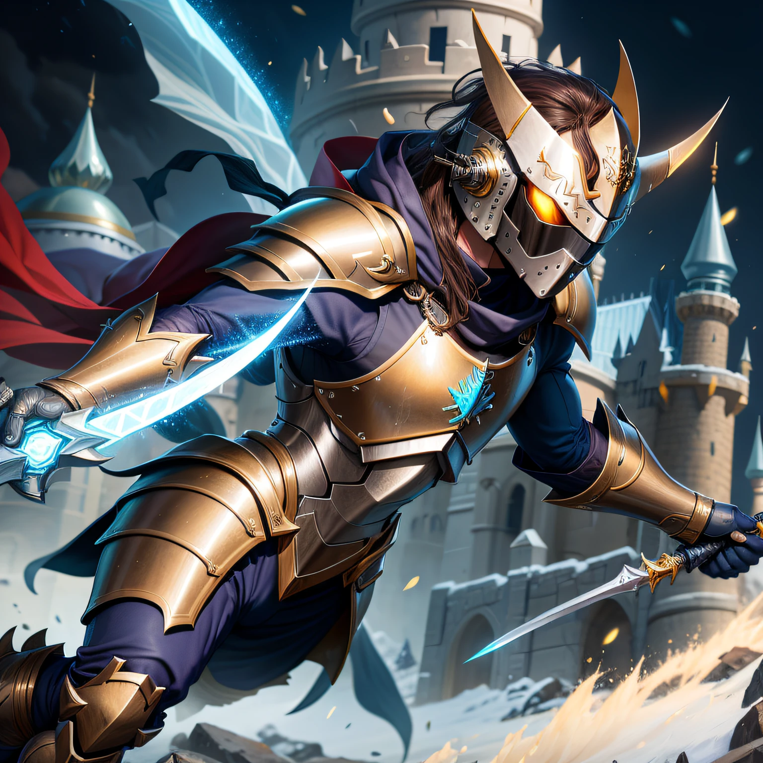 Arafed cavaleiro em armadura com espada e escudo na frente de um castelo, paladinoo de ouro, O Cavaleiro da Armadura do Gato Dourado, iconic character splash art, Armadura dourada de Paladin, Armadura Obsidiana de Ouro, Artgerm e Atey Ghailan, Armadura obsidiana de ouro pesado, paladinoo fantasia, arte de splash do personagem, arte oficial splash, paladino, Armadura dourada brilhante