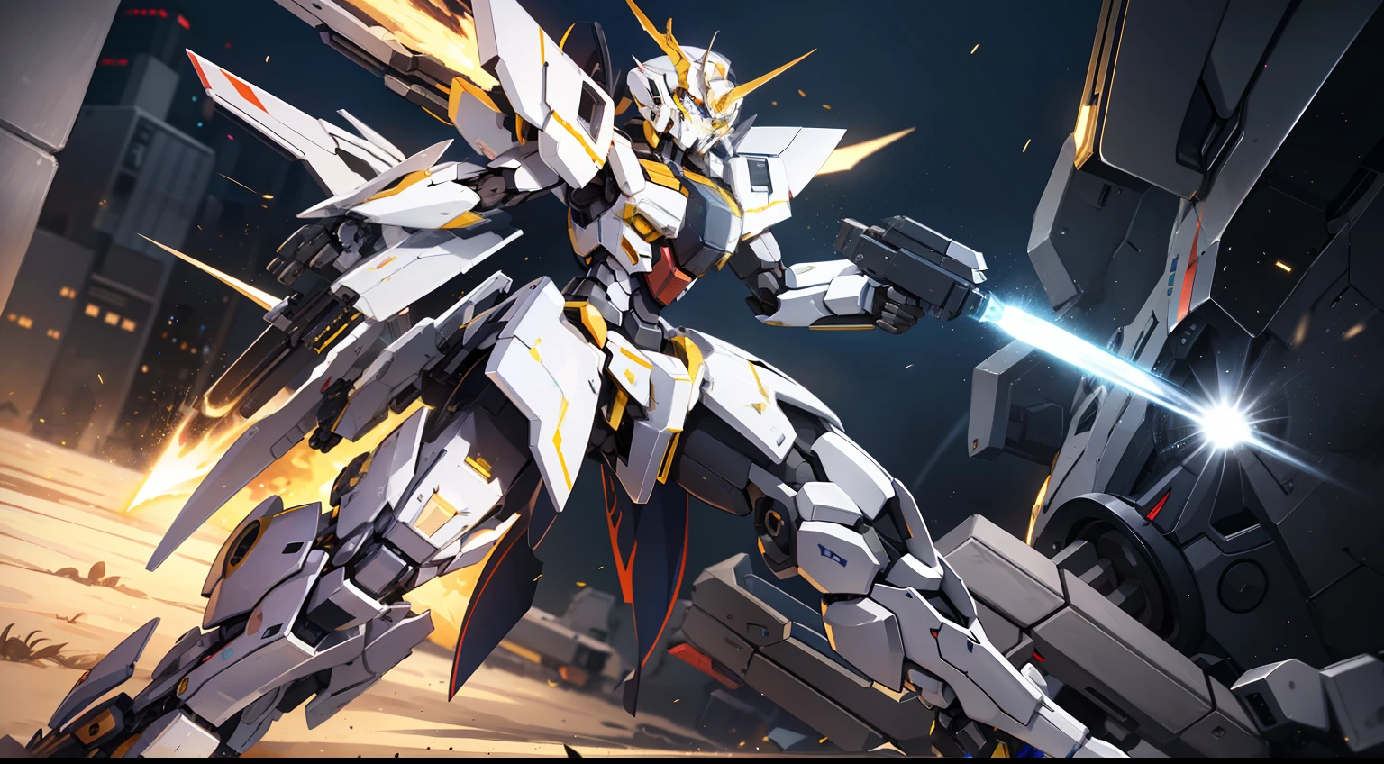 Bokeh,Combat power standing combat stance,ultra - detailed,offcial art,4k8k wallpaper,droid,mechs,Sparkling particles half a dot,Yellow gemstones,Golden gemstones,white colors,full bodyesbian,You can see the whole body,Mecha Gundam,Mecha battle robot,wheat,Heavy mech
