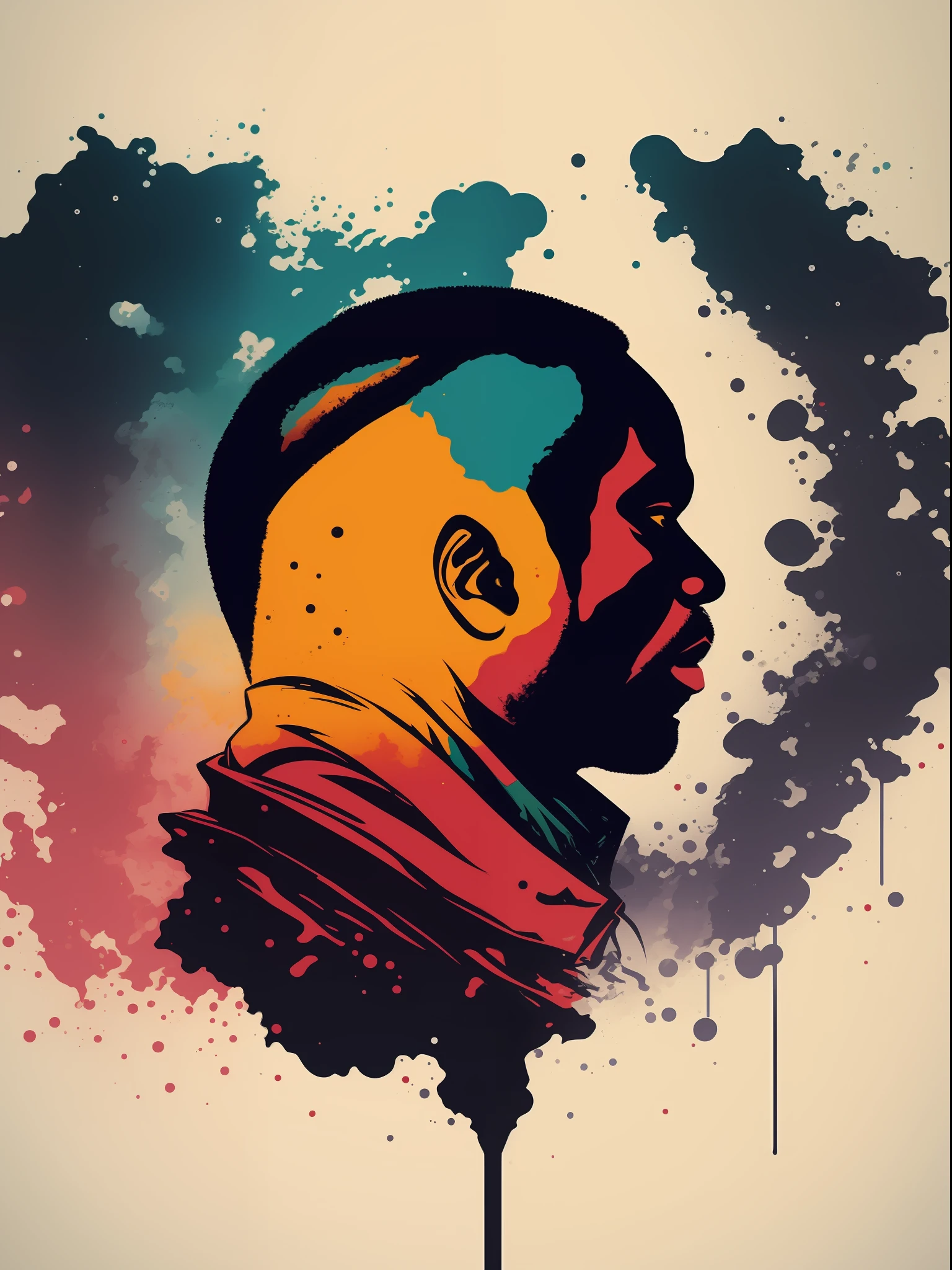 martin luther king, 2D t-shirt art, Cyberpunk, epic illustration, vector, 2d illustration, black background, very colorful, full gradient modern colors, Focused, front view