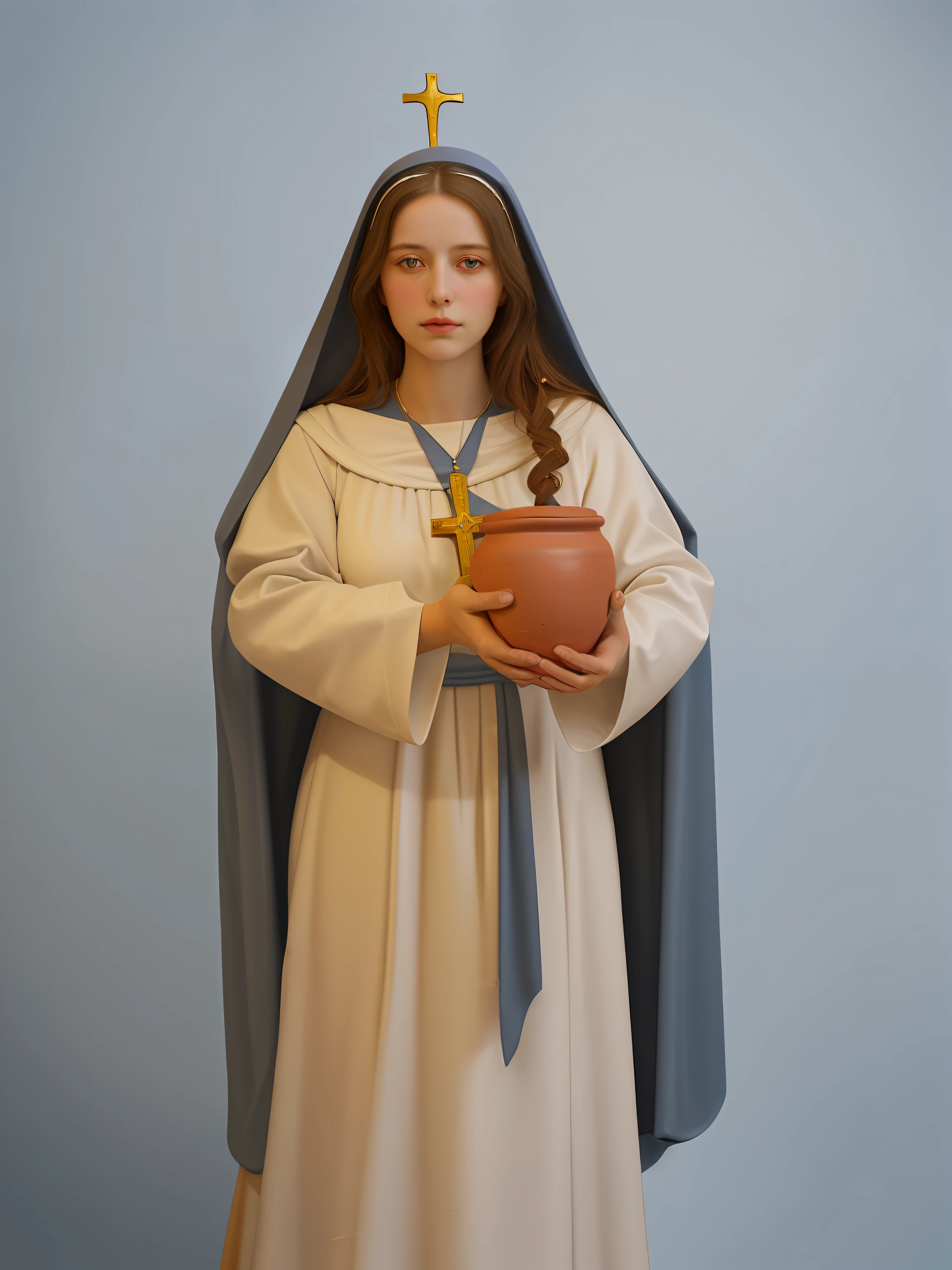 Painting of a woman holding a clay pot under her arm, mary in a sanctuary, Virgem Maria, Retrato da Virgem Maria, santa mulher, Iconografia religiosa, inspirado em Geertgen to Sint Jans
