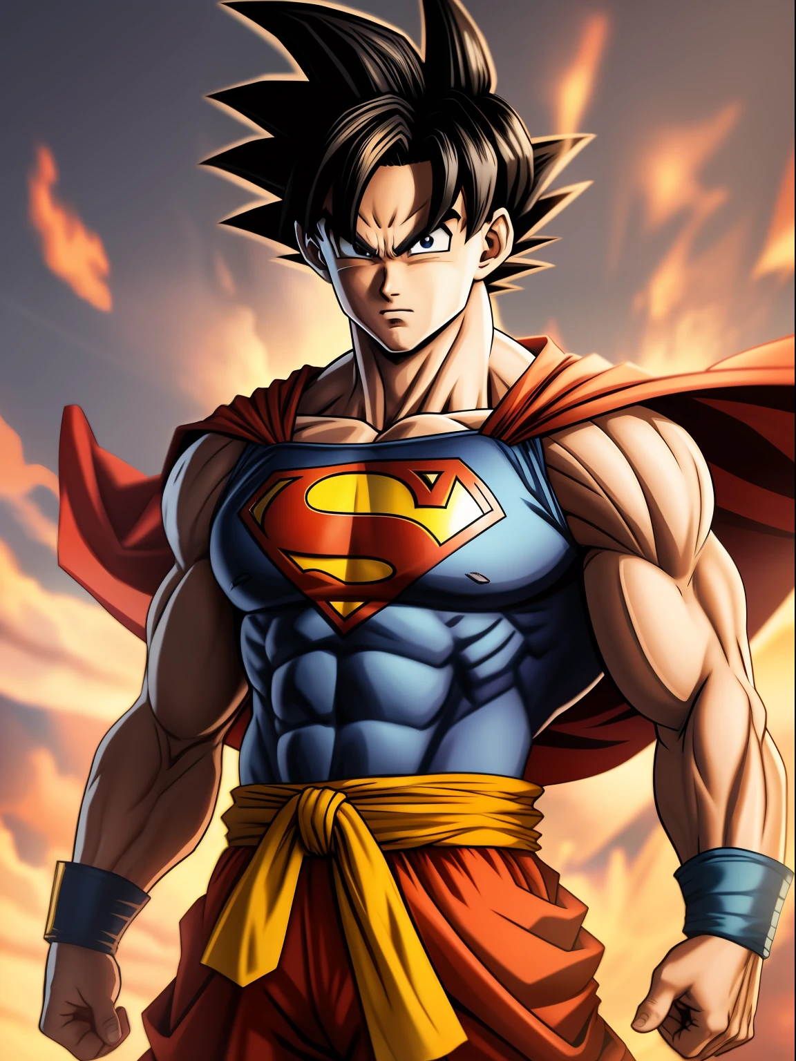 Goku com a roupa do superman closeup, 2d, 8k