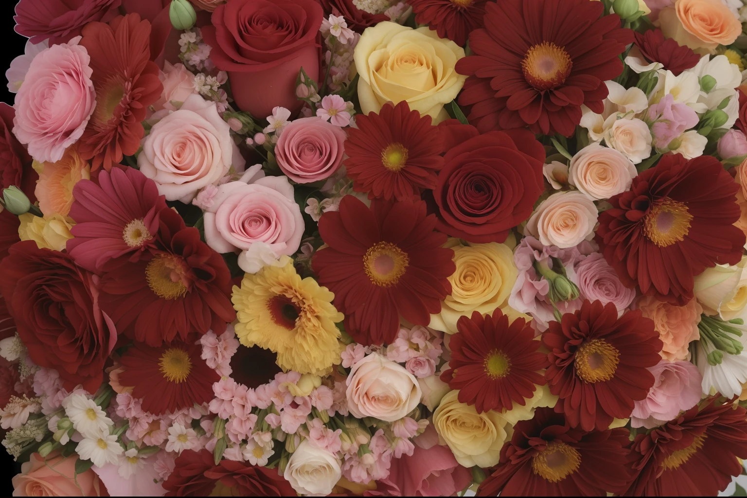 There are many flowers of different colors in a large bouquet, floral explosion, Rich floral colors, Full of flowers, floral dream, the platonic ideal of flowers, Many flowers, floral renewal, Lots of flowers, Flower explosion, Flower beds on the floor, floral wallpaper, detailed flowers, full bloom, Flowers explode, full of colour w 1024, floral couture