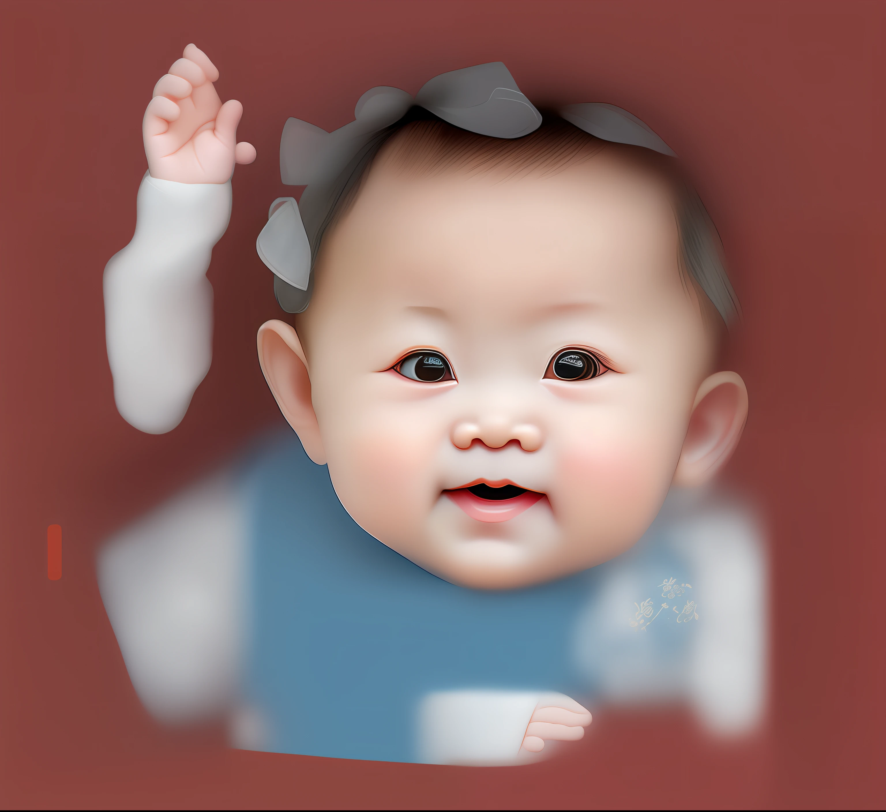 Chinese baby girl,adolable,short detailed hair,ssmile,