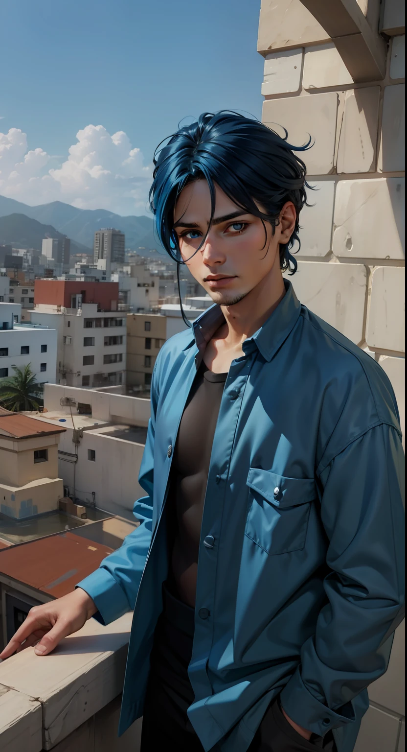cabello azul mirada trsiten esta desnudo