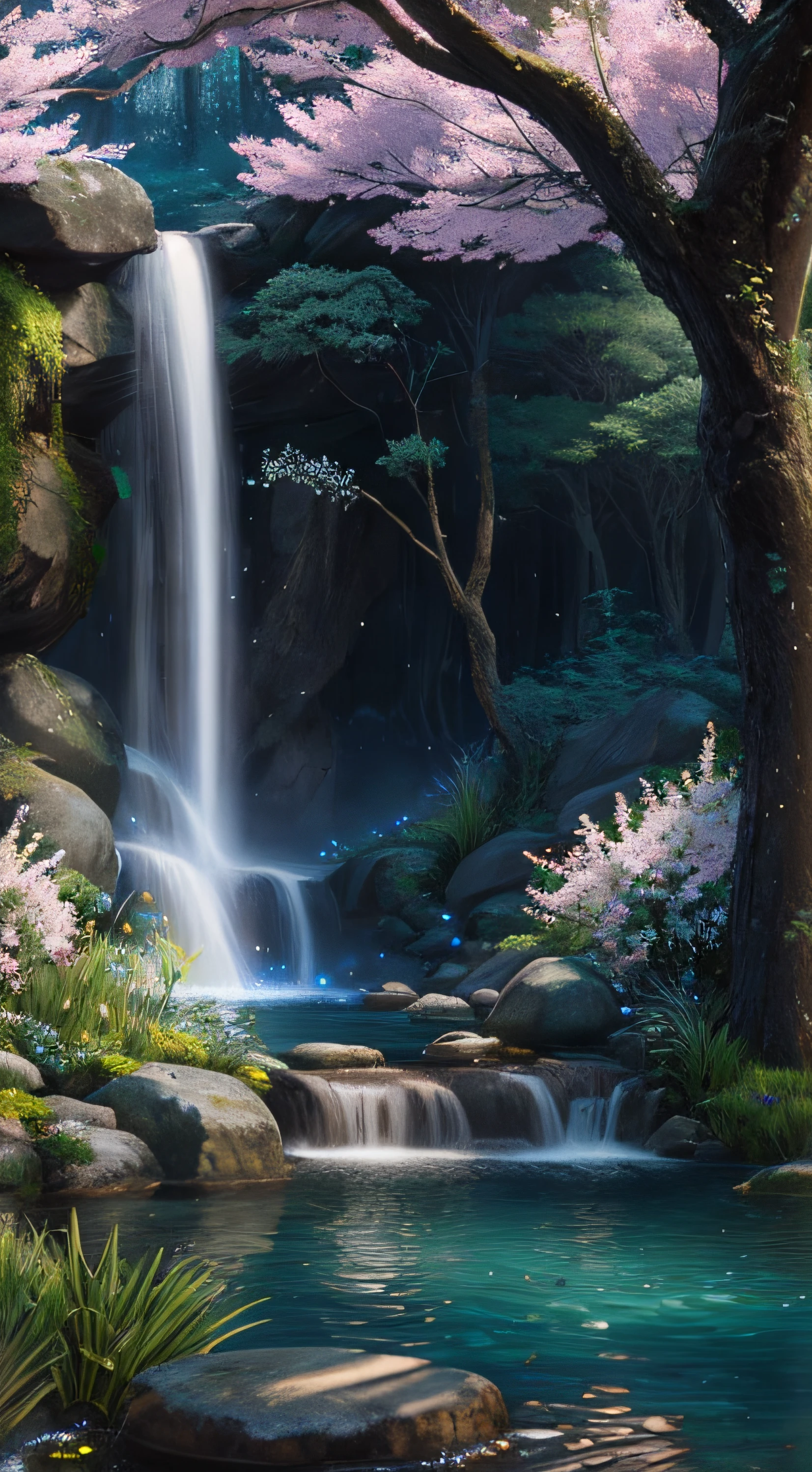 Masterpiece, best quality, (very detailed CG unified 8k wallpaper), (best quality), (best illustration), (best shadow), glowing elf with a glowing deer, drinking water in the pool, natural elements in forest theme. Mysterious forest, beautiful forest, nature, surrounded by flowers, delicate leaves and branches surrounded by fireflies (natural elements), (jungle theme), (leaves), (branches), (fireflies), (particle effects) and other 3D, Octane rendering, ray tracing, super detailed , deer --v6