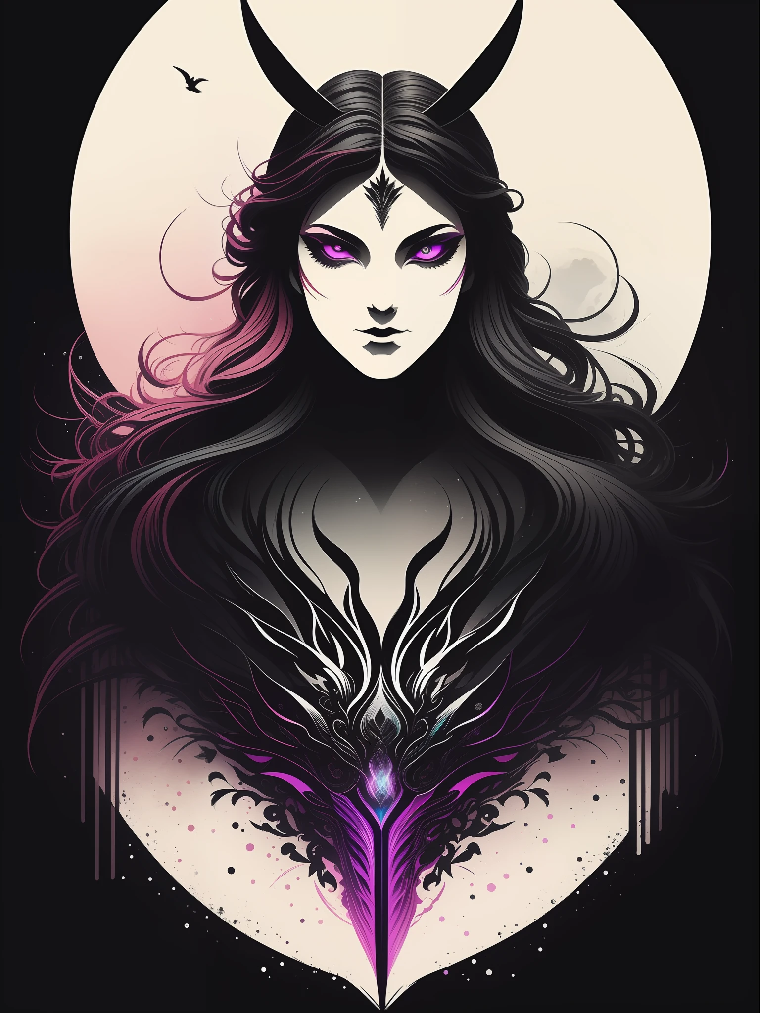 valkyries, t-shirt art, 2D, ((black background :1, 5)), vector, vivid colors, masterpiece, best quality, intricate details, perfect symmetrical face, realistic details, gothic theme, rim light, moonlight, cinematic shading, Greg Rutkowisk