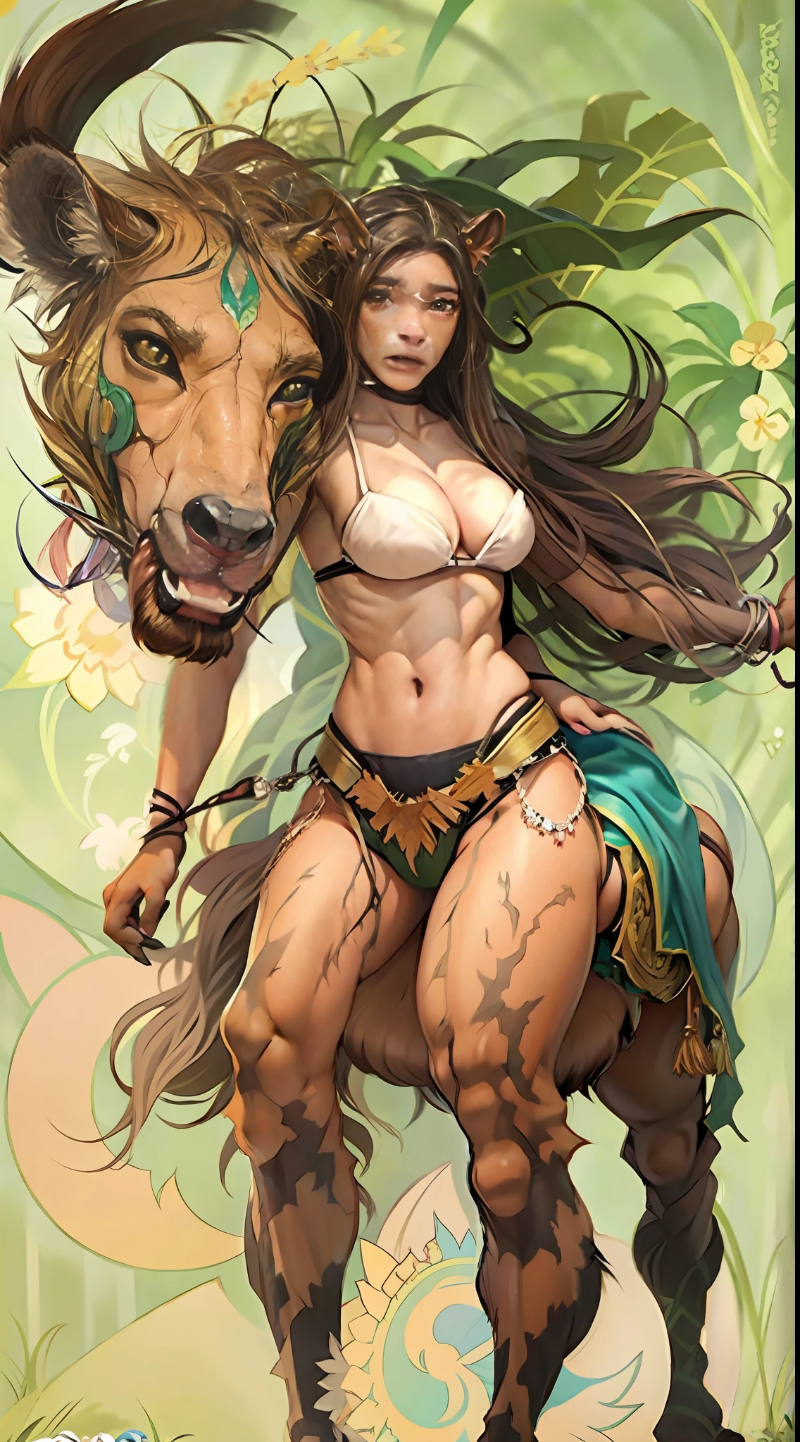 Female centaur, half human, half horse, half human chimera