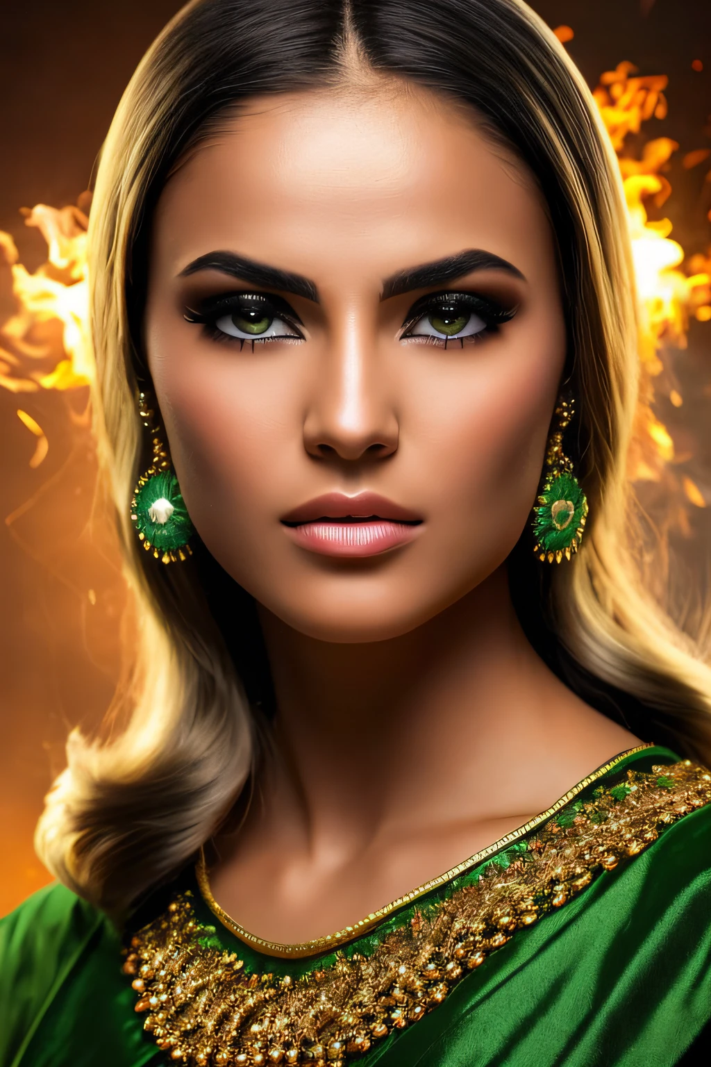 Uma garota tem uma beleza incomum , com cabelos ruivos intensos , brilhavam como fogo ao sol e olhos verdes profundos , possui uma personalidade forte e independente , but at the same time a vulnerable look due to their traumatic experiences