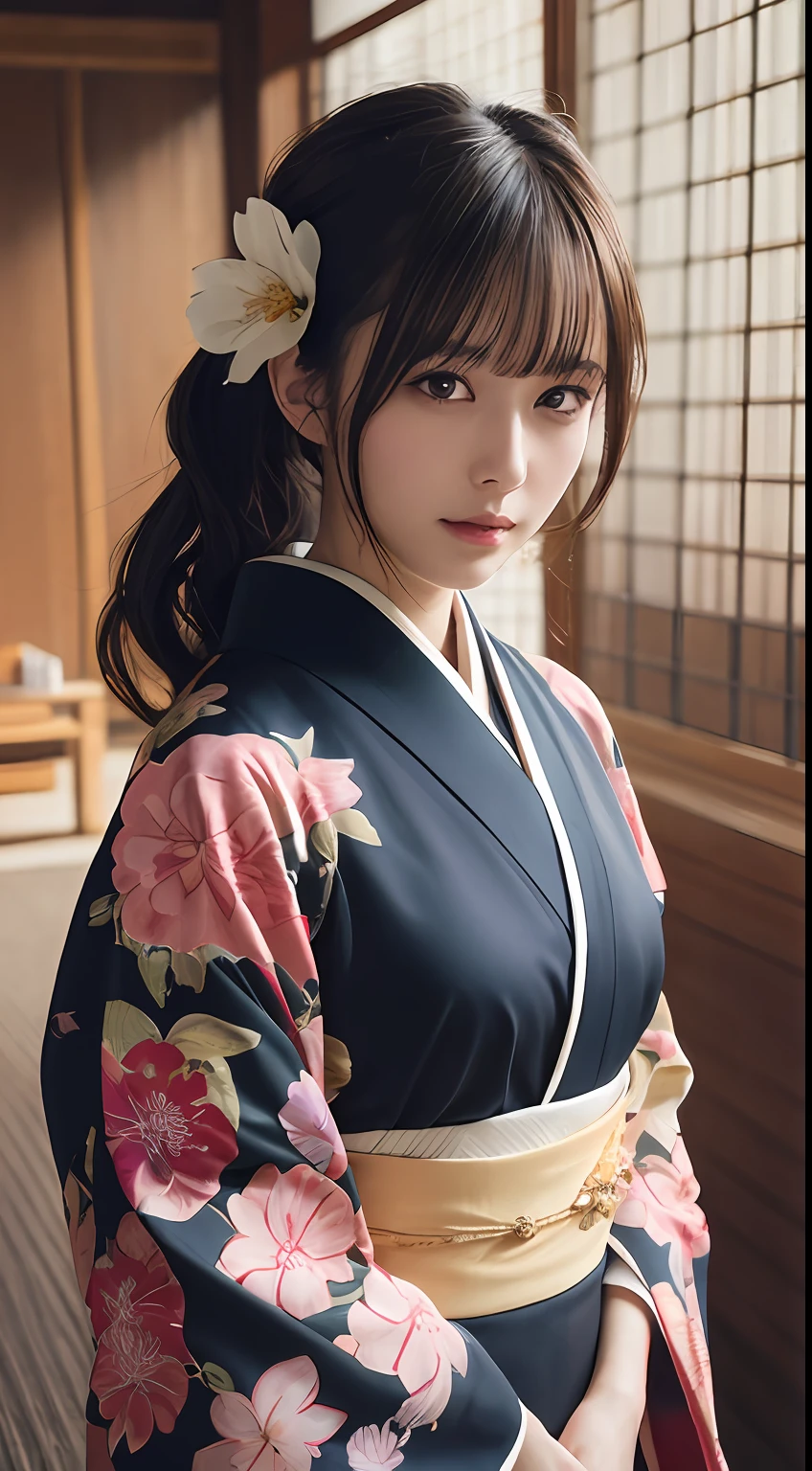 masutepiece, Best Quality, Illustration, Ultra-detailed, finely detail, hight resolution, 8K Wallpaper, Perfect dynamic composition, Beautiful detailed eyes, Kimono
