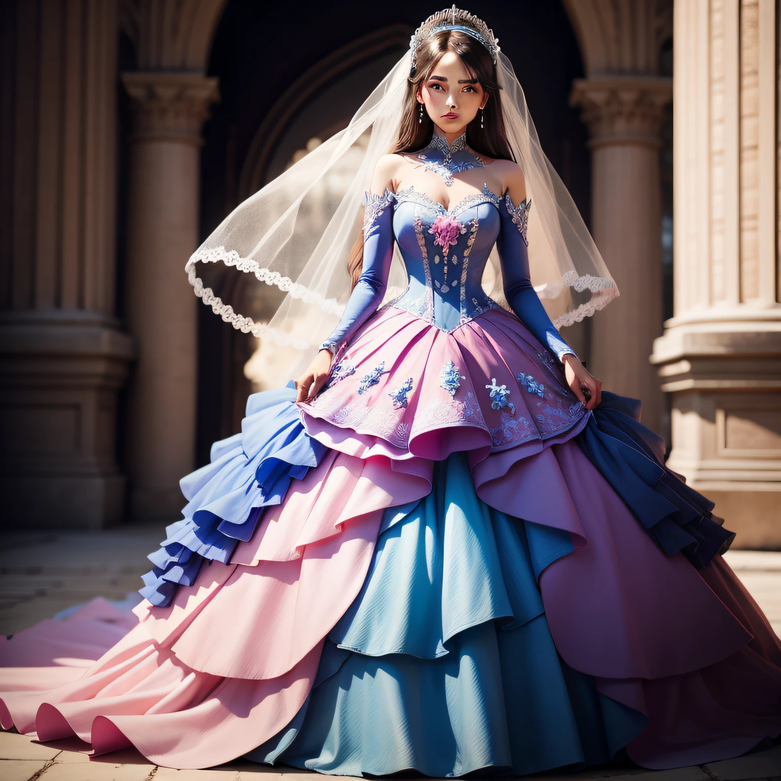 Headless model,Blue Dimension Pink embellished wedding dress