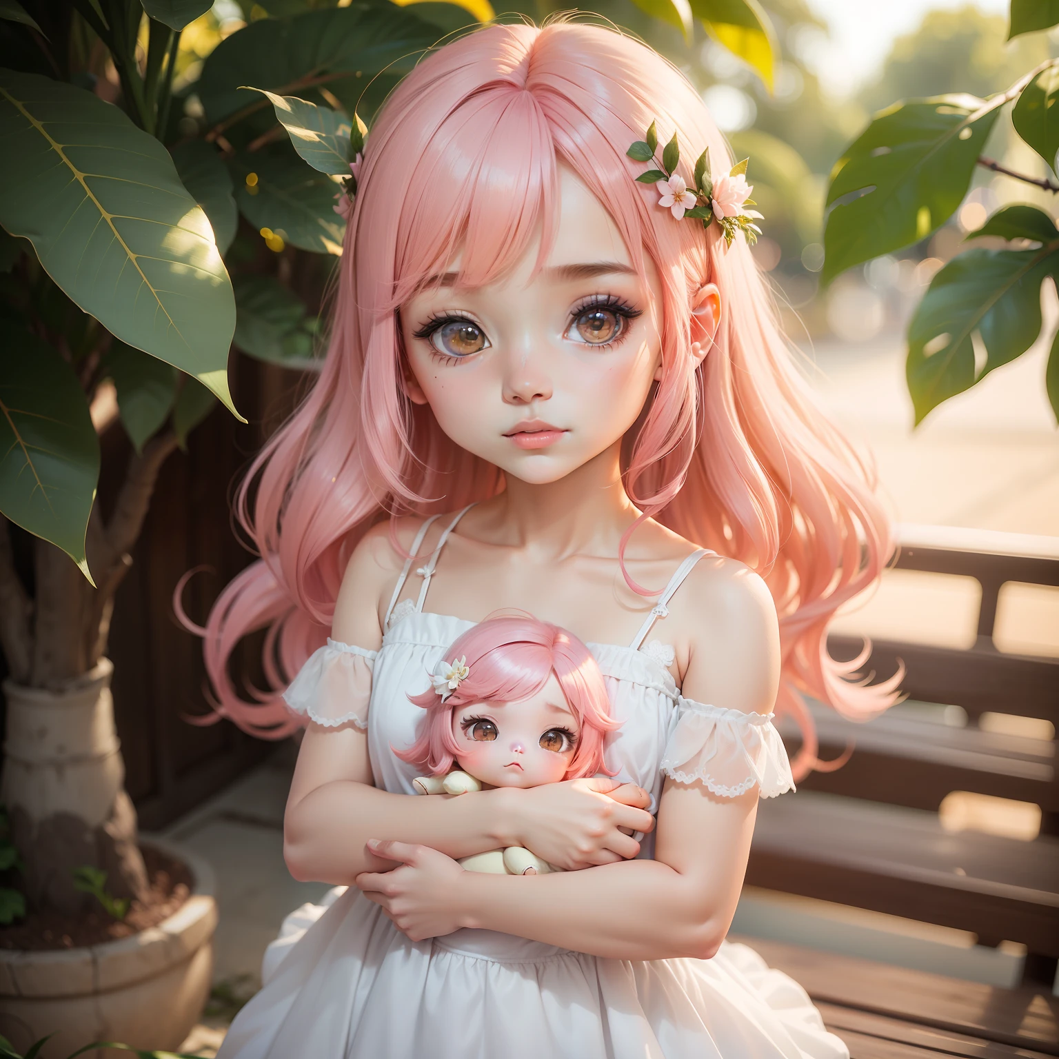 (Chibi: 1.2), (Obra-prima: 1.4), (Melhor Qualidade: 1.4), (passarinho asas Muito Bonito, Rosto Super Detalhado, Olhos Semelhantes a Joias, Cabelos loiros com rosa Muito Longos, Colored Gradient Hair: 1.4), (Anel de Anjo: 1.4), (Asas de Anjo: 1.4), (Corpo inteiro: 1.2) , leve, brilho, bokeh, super fino, mini calopsita.
