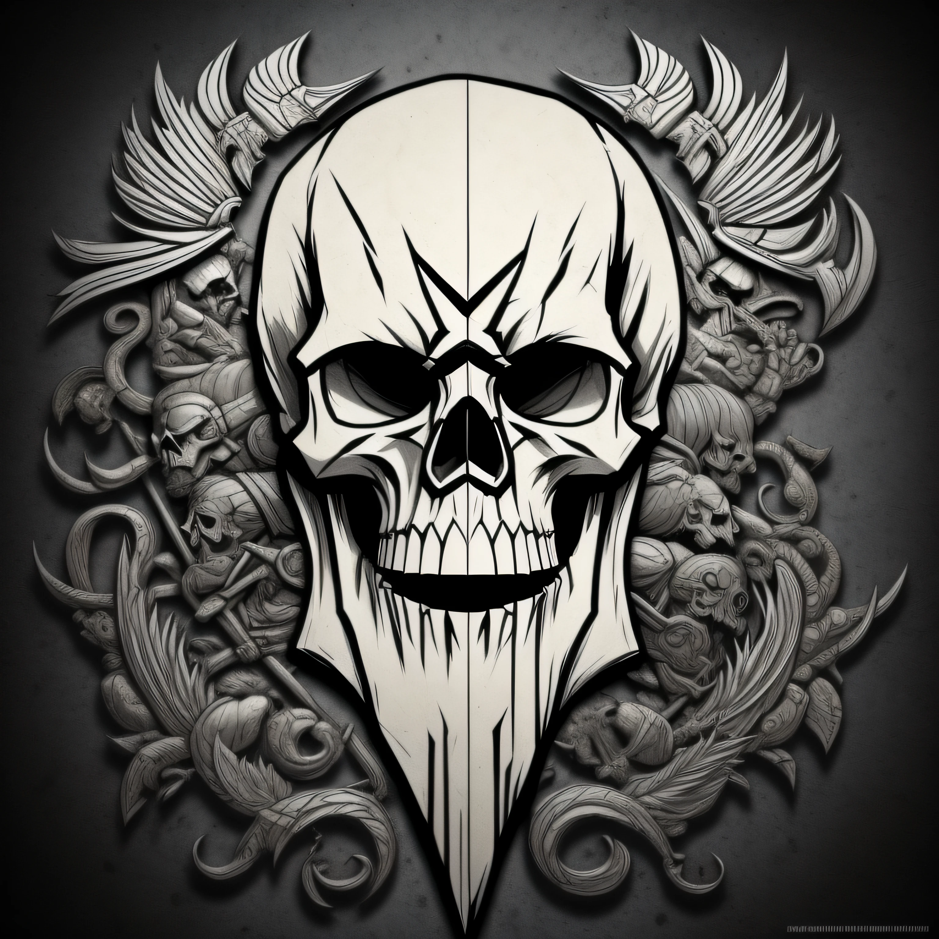 desenho de uma caveira com barba e uma cruz na testa, menacing expression, fundo preto, bearded skull, barba branca, Skull design for motorcycle club coat of arms, death skull, arte detalhada assustadora, Arte digital escura, mas detalhada, arte escura altamente detalhada, pele branca assustadora, skull image on the vest, design de camisetas