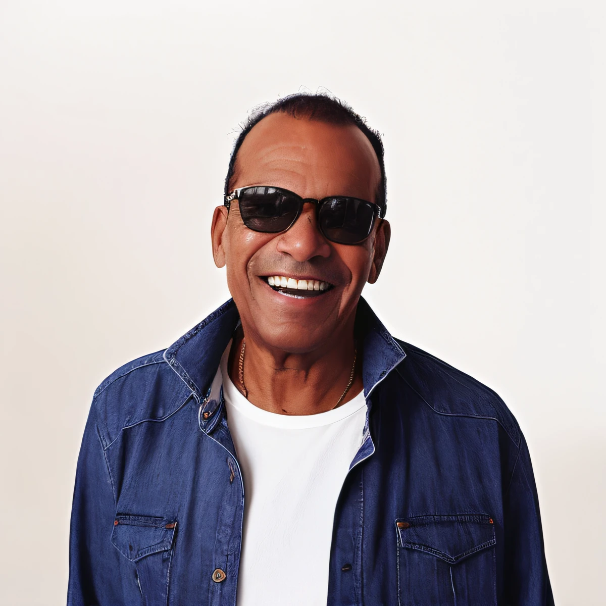 Smiling man in sunglasses and a white shirt with a blue jacket, Sul, Homem de pele marrom com um sorriso gigante, Terry Davis, uma foto de um homem, martin sandiego, edu souza, with sunglasses, Jorge Pemba, imagem retrato, inspirado em Francis Souza, Directed by: Tadashi Nakayama, foto retrato, Pepe Moreno, foto de um homem, Pepe