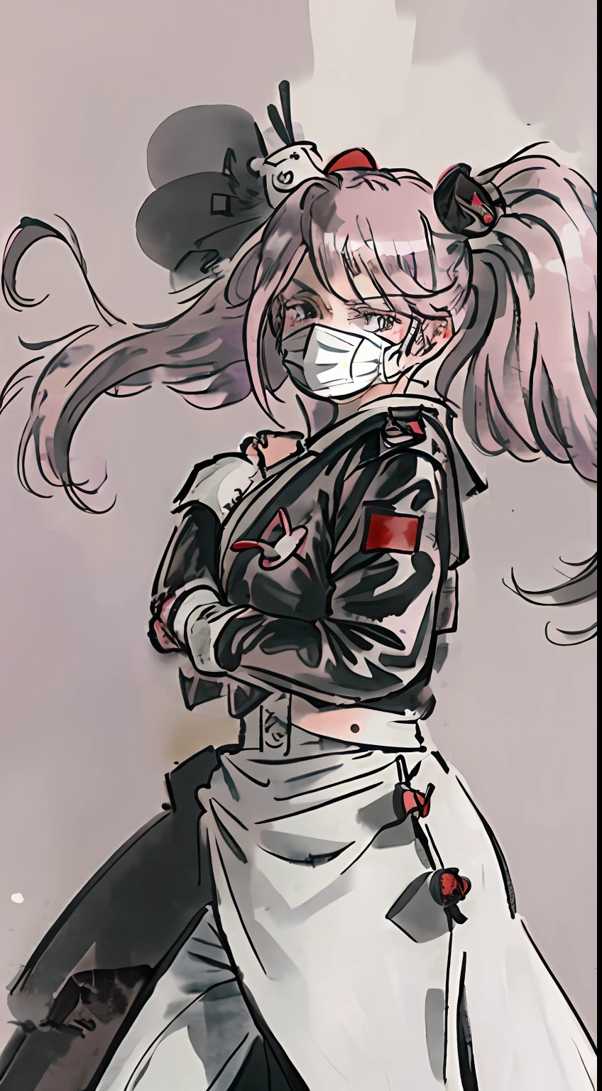 medics, pink hair, purple eyes, yae miko, females, adult, very sharp long face, hyperrealistic face, short strict hair, white, latex, full shot, formal white jacket, white pants, belt, heavy leather heels, spaceship background, military pose, hidden neck, latex gloves, nurse, latex apron, latex hood, latex mask, latex sleeves, latex cowl, medical, hair hidden, hood on head, black latex, white latex, medical apron, long apron, medic hat, hijab, zipped, tight, formal, mouth hidden, medical uniform, uniform, tight uniform, shy, latex hijab, hidden face, hidden mouth, black hijab, balaclava, eyes only, standing, face covered, mouth covered, head covered, surgical mask, heavy mask, large apron,