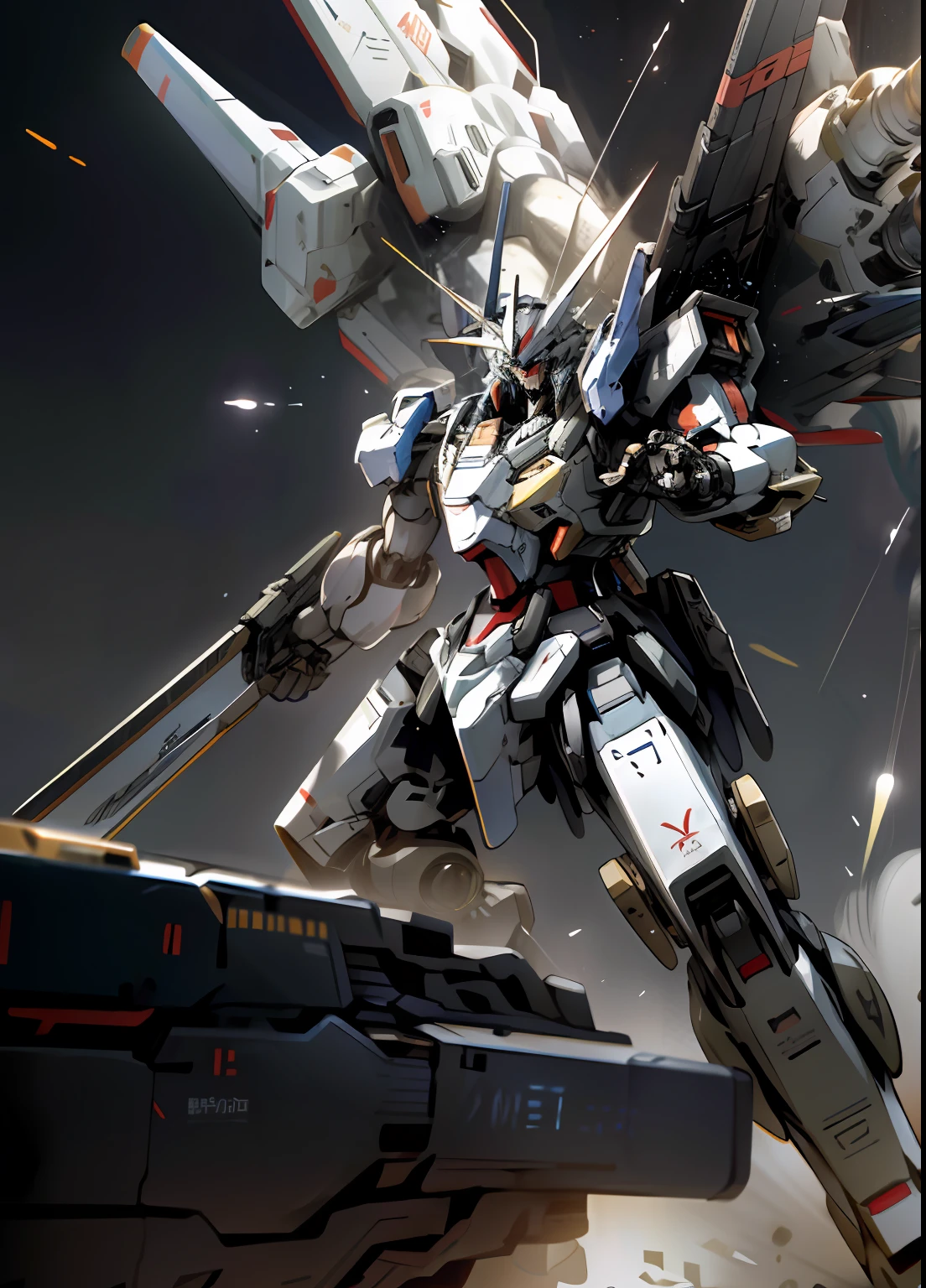 Gundam Mech,ultra-realistic realism,32K,best qualtiy,mechs,Robot overlooking the background of the earth,Holding a weapon in hand(With huge weapons:1.5),sci-fy,Battle in the universe,realisticlying,hyper HD,high detal,High-burn combat,An epic masterpiece,Magnificent atmosphere,in a panoramic view,