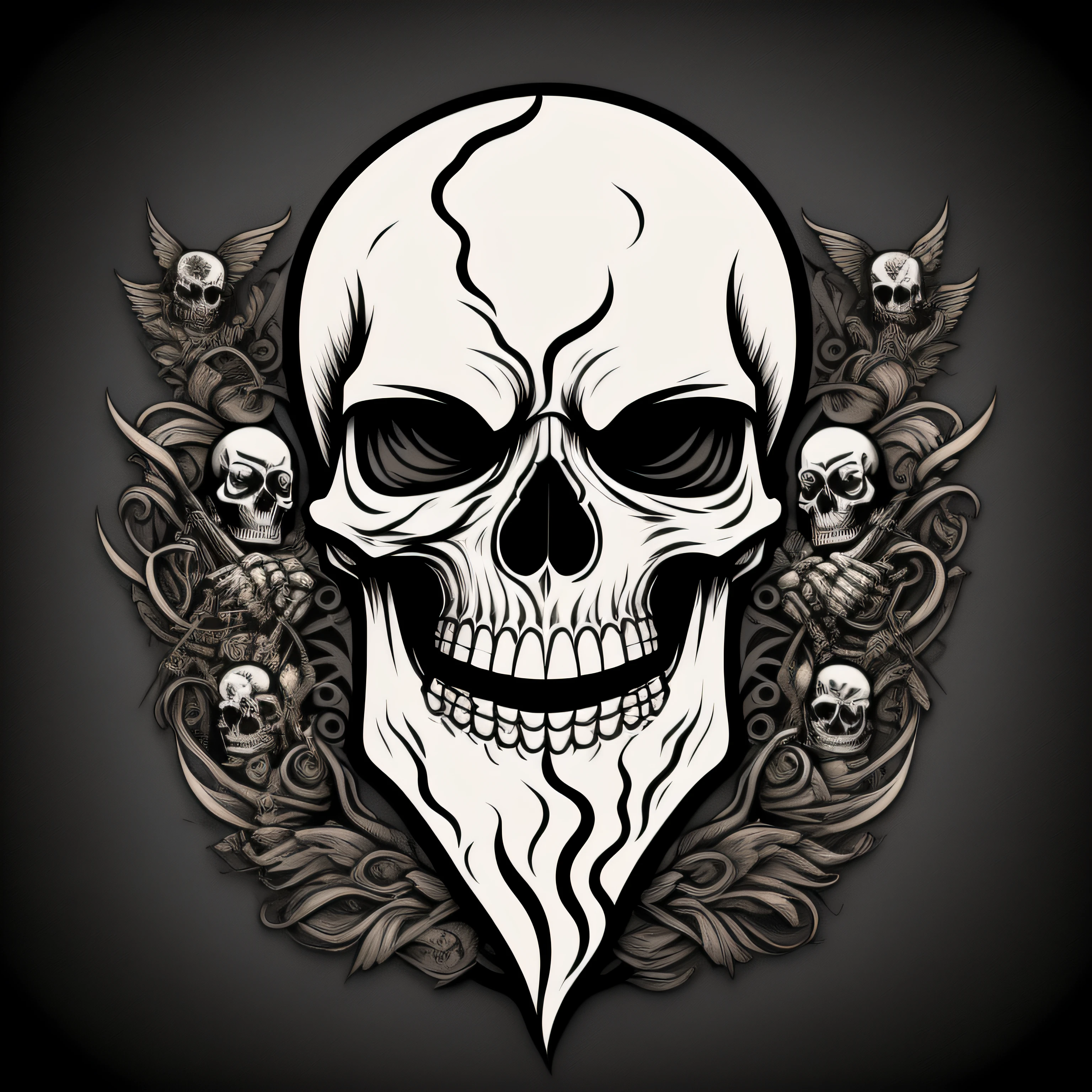 desenho de uma caveira com barba e uma cruz na testa, menacing expression, fundo preto, bearded skull, barba branca, Skull design for motorcycle club coat of arms, death skull, arte detalhada assustadora, Arte digital escura, mas detalhada, arte escura altamente detalhada, pele branca assustadora, skull image on the vest, design de camisetas