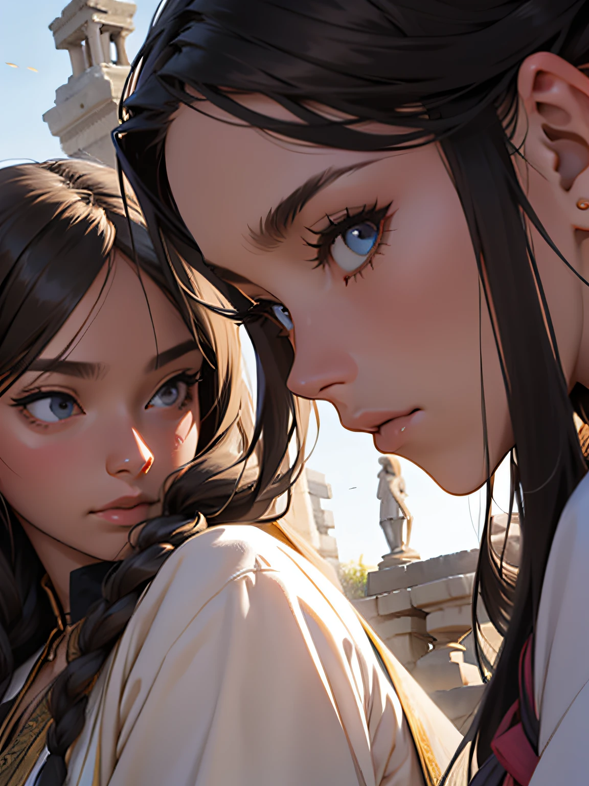 Seven women,Long hair,Ancient clothes,In the daytime,outside,Close-up,