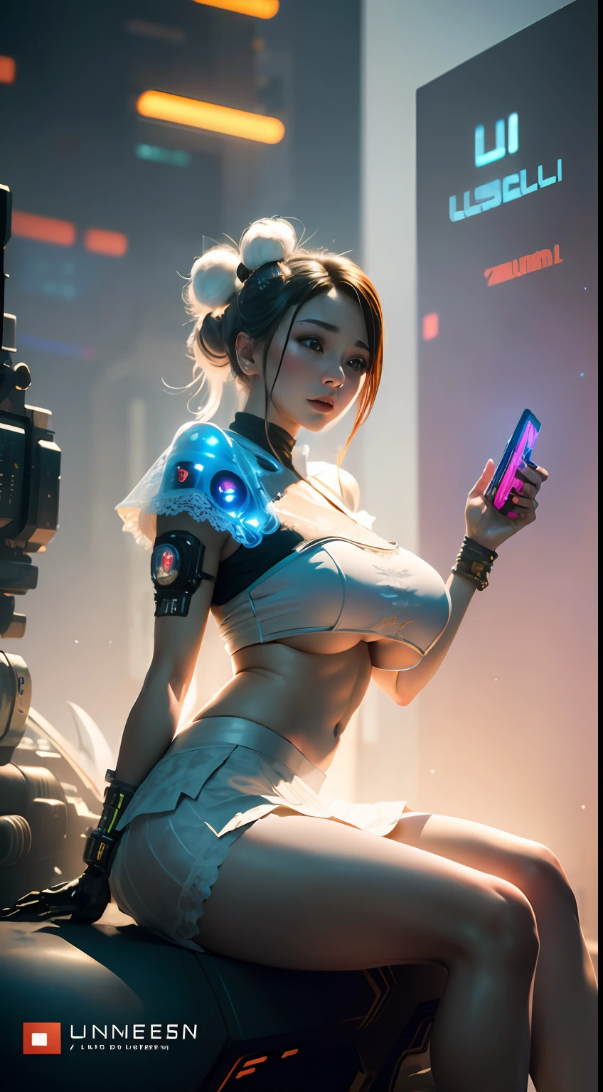 ((Best quality)), ((masterpiece)), (highly detailed:1.3), 3D, beautiful, (cyberpunk:1.6), in space, nebula, (holding_weapon:1.3), laser, (1Female mecha:1.3), sexy body, facing the audience, Glowing eyes, full body, (flying, swooping down, dynamic, motion blur: 1.4), (huge mech wings: 1.6), looking up, glowing_eyes, mecha, panorama, background is earth, nebula, space, particles, Reality, HDR (High Dynamic Range), Ray Tracing, NVIDIA RTX, Super Resolution, Unreal 5, Subsurface Scattering, PBR Textures, Post Processing, Anisotropic Filtering, Depth of Field, Maximum Clarity and Clarity, Multilayer Textures, Albedo and Specular maps, Surface shading, accurate simulation of light-material interaction, perfect proportions, Octane Render, two-tone lighting, large aperture, low ISO, white balance, rule of thirds, 8K RAW, efficient sub-pixel, sub-pixel volume product, (best quality),(Japanese:0.5),(korean:0.8), (Liu Yi Fei:1.5) long hair, (big breast:1.2),(underboob:1.5), (white transparent lace mini skirt:1.5)