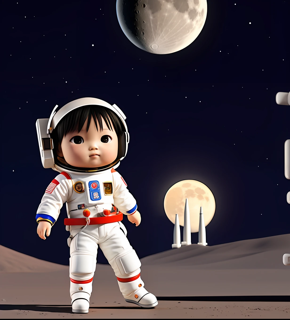 Spiked Hair, Chinese child, astronaut, moon, exploration, 4 years old
