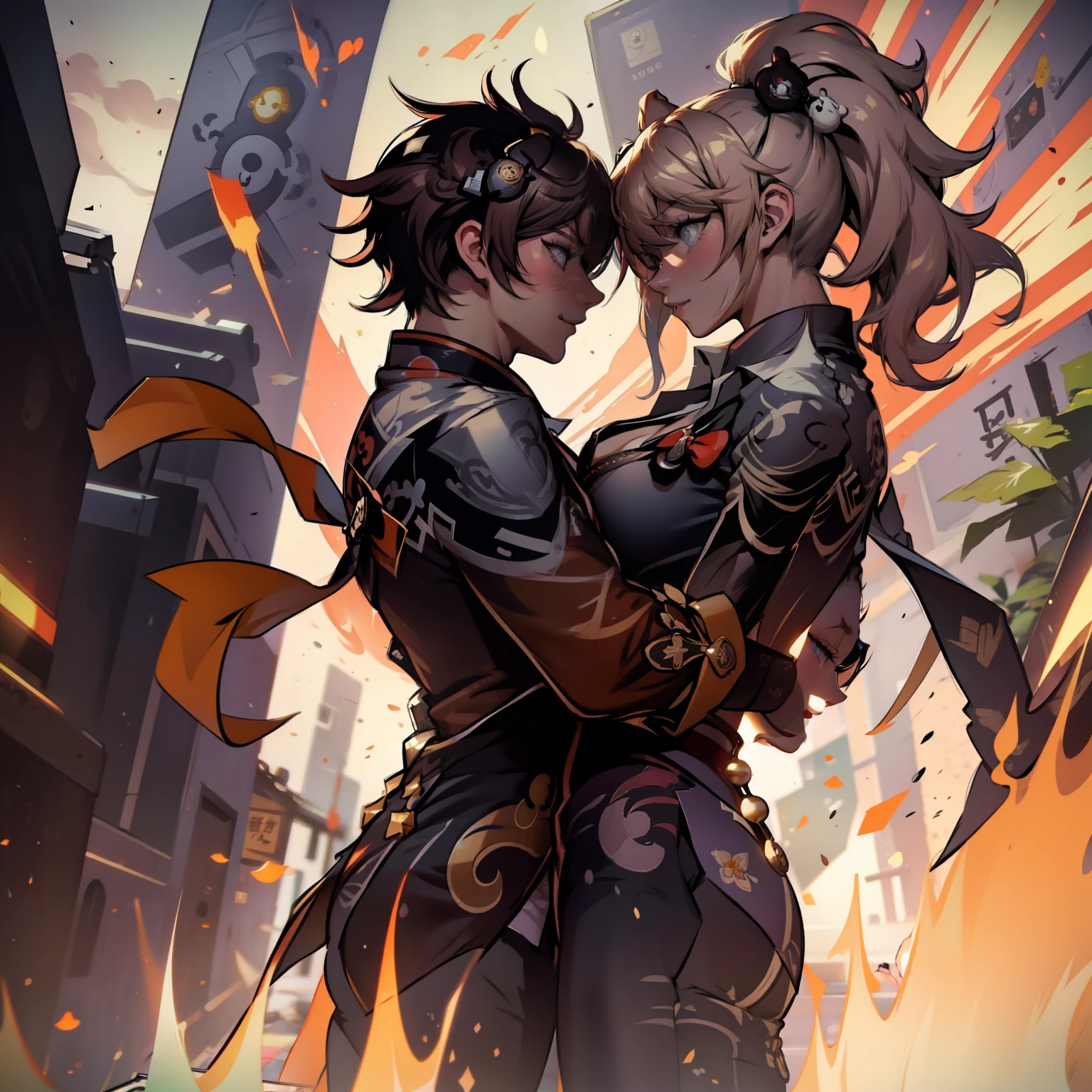zhongli with Junko Enoshima (genshin impact) (playing video games together),