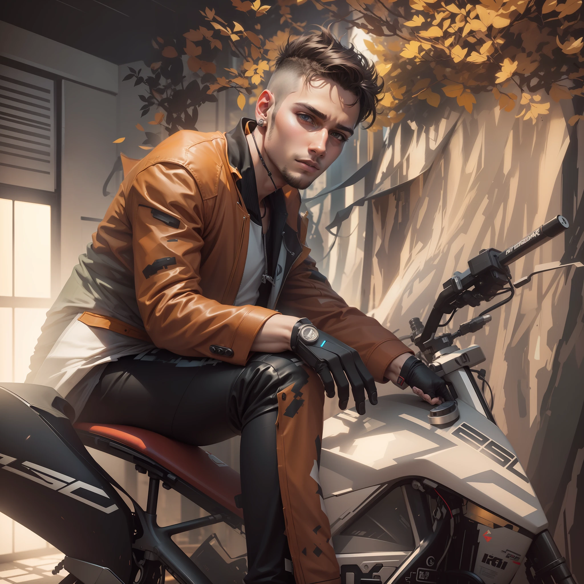 Handsome boy,cute boy , cyberpunk bike , realistic face, realistic background,8kquality