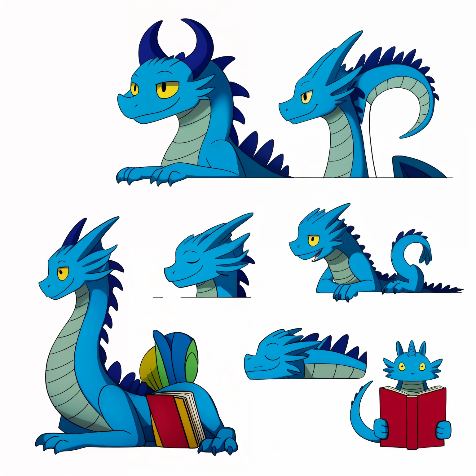 Friendly Dragon in various poses and expressions on white background, Children's book style and illustrations, simples, fofo, filhote, cores. (add_dctail:])