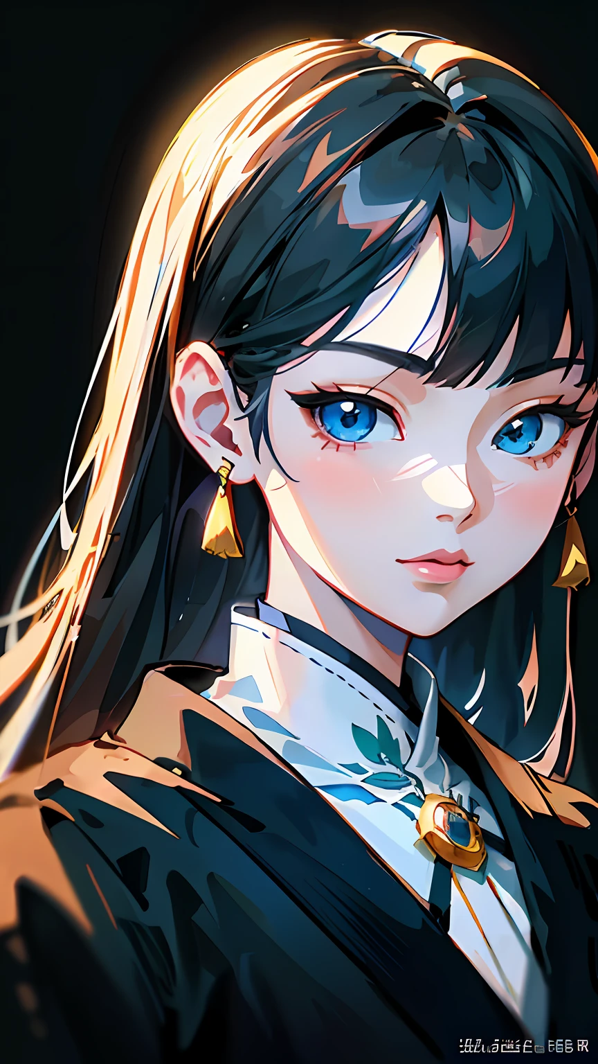 Anime girl with long hair and blue eyes dressed in black, detailed portrait of an anime girl, Digital anime illustration, Stunning anime face portrait, rossdraws portrait, a beautiful anime portrait, Anime style portrait, Detailed digital anime art, portrait anime girl, Digital anime art, Guviz-style artwork, style of anime4 K, Anime style. 8K